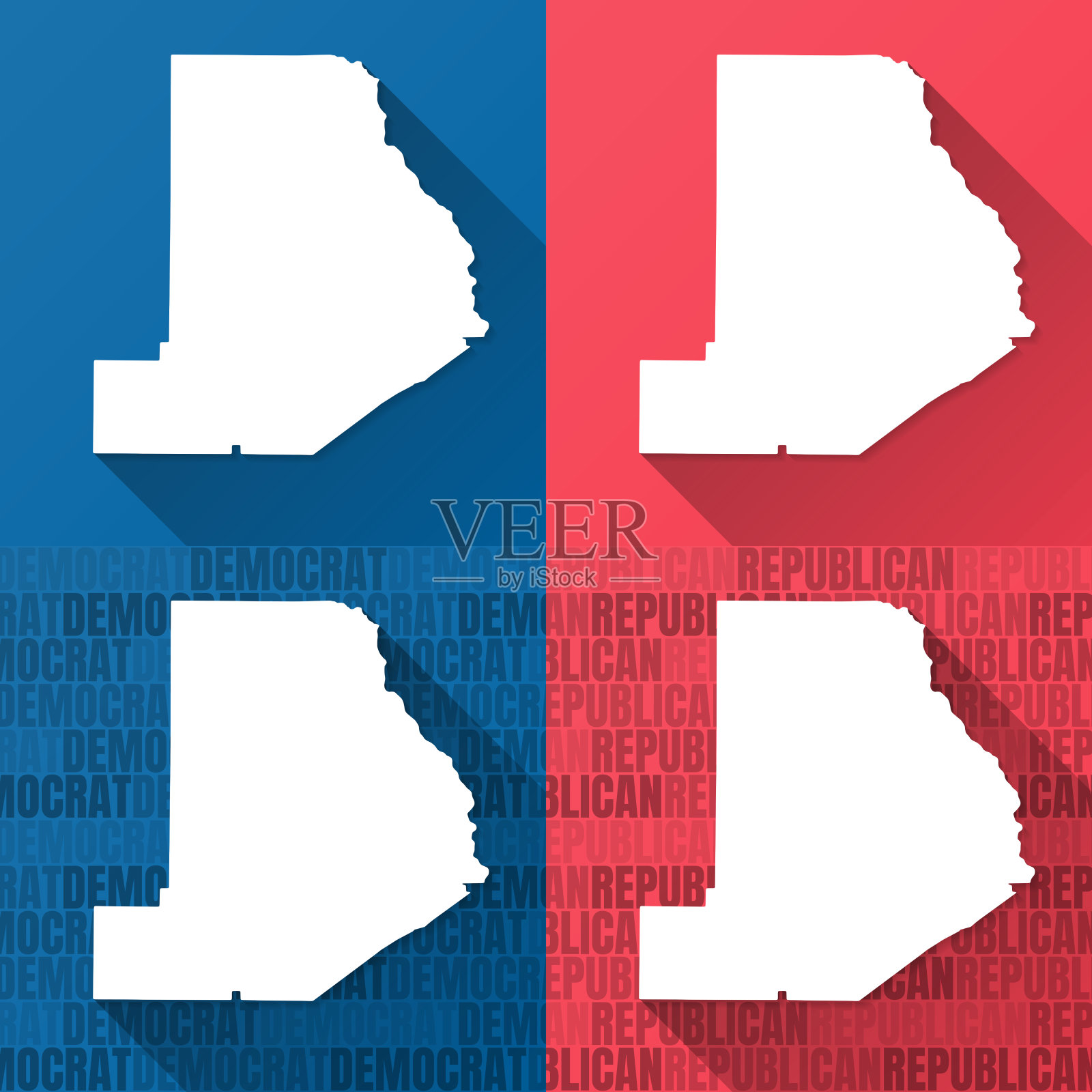 门罗县,乔治亚州。蓝色和红色背景的地图插画图片素材