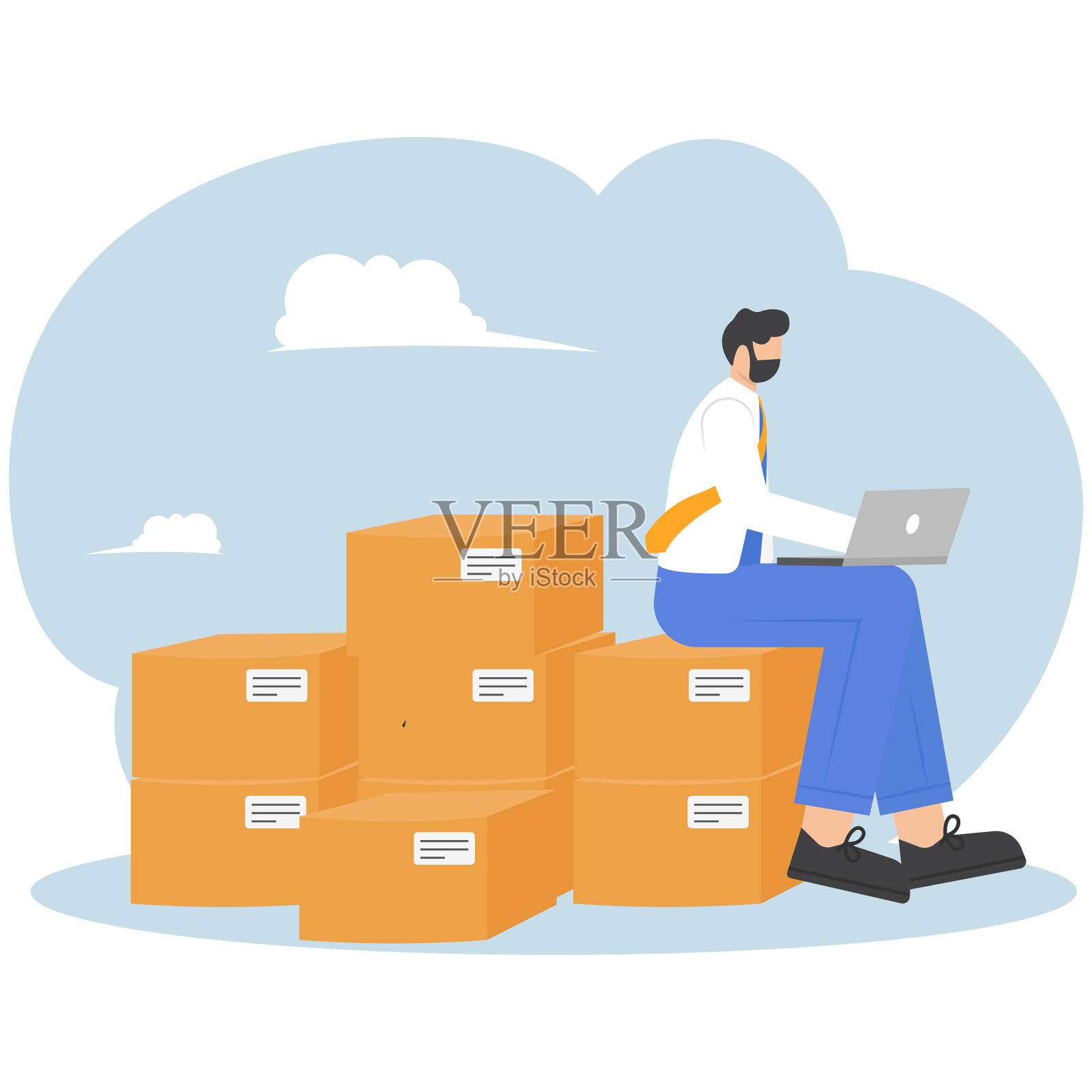 通过销售网络产品赚钱,电子商务企业家,全职工作,有网络商业理念,插画图片素材