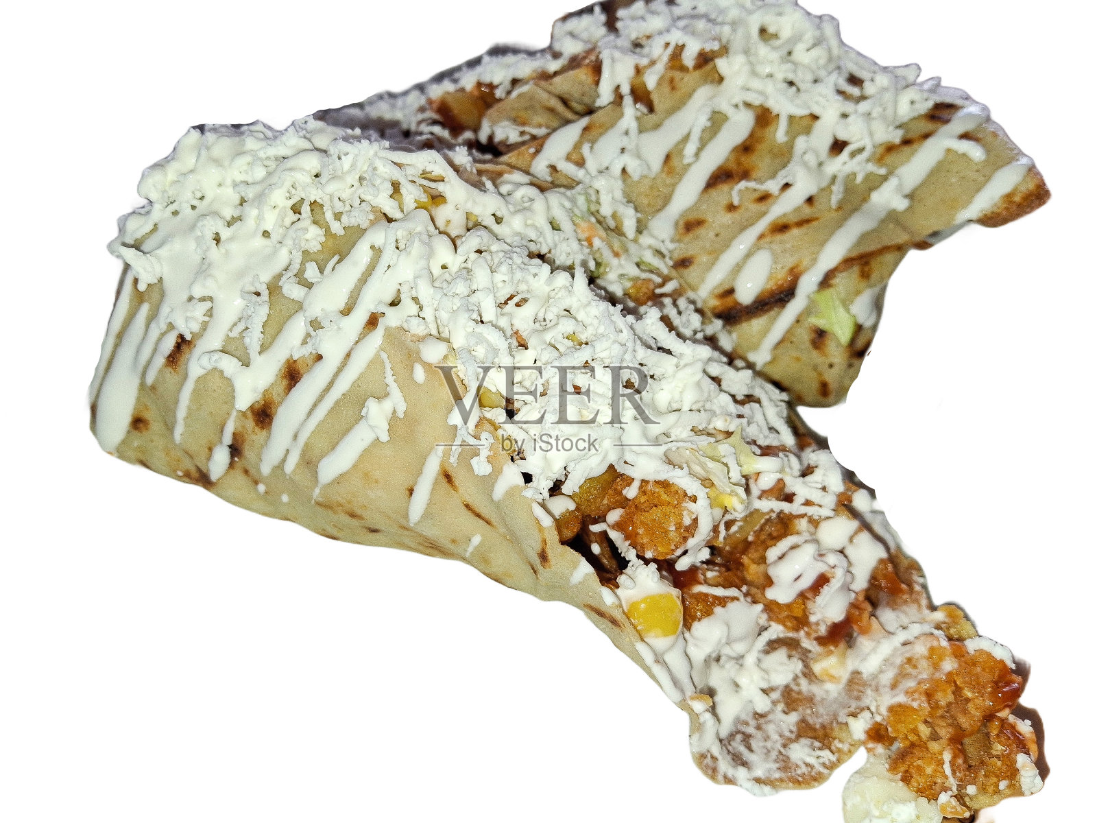 煎饼配脆皮,沙拉,奶酪,奶油酱照片摄影图片