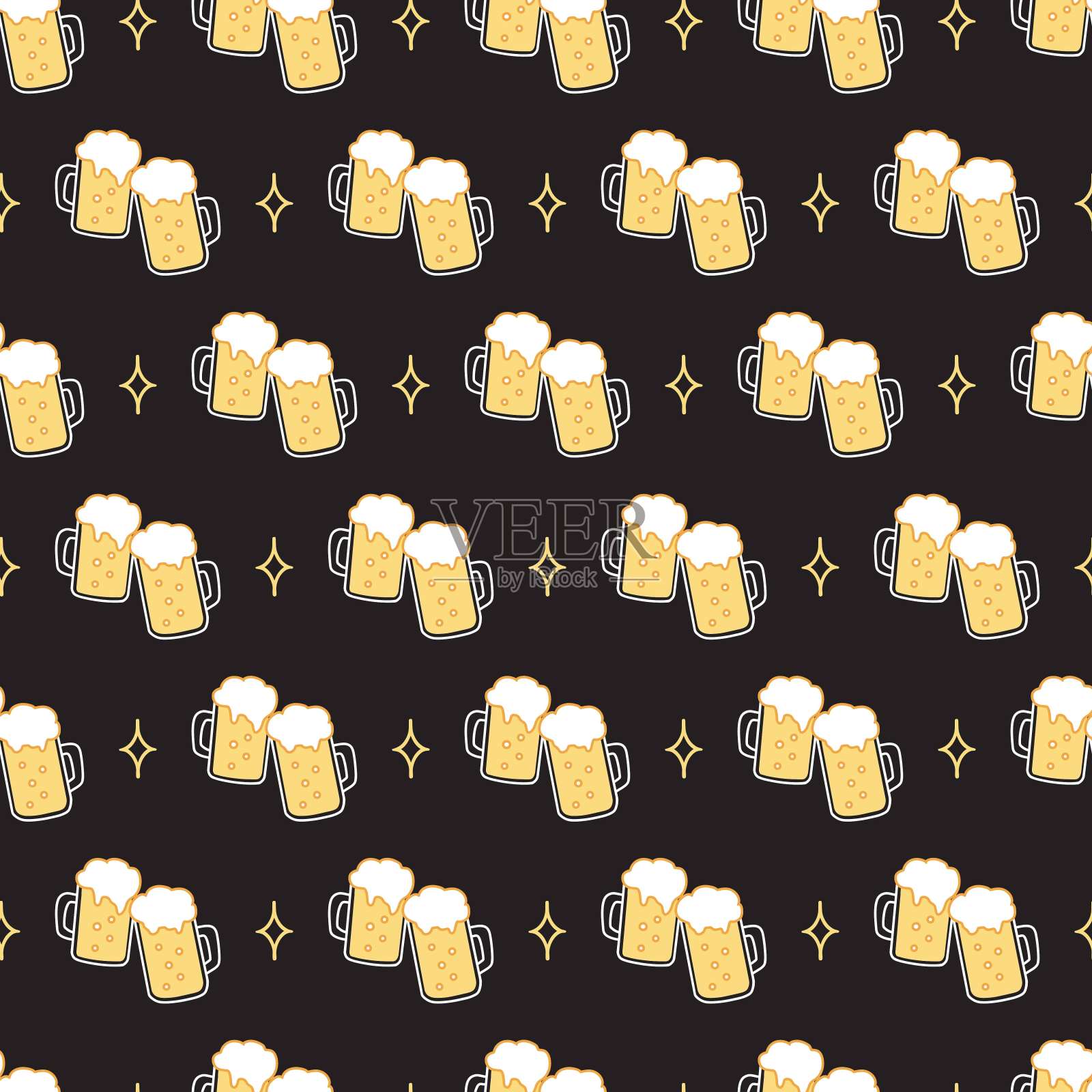 晚上酒吧庆祝敬酒啤酒杯图案插画图片素材