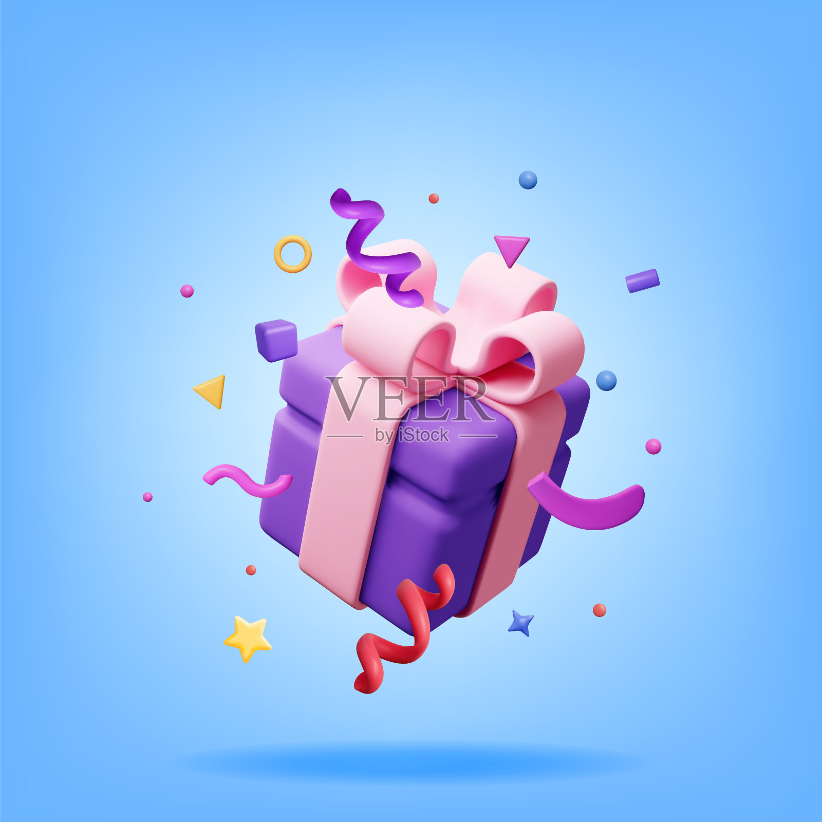 3D礼盒与下降纸屑插画图片素材