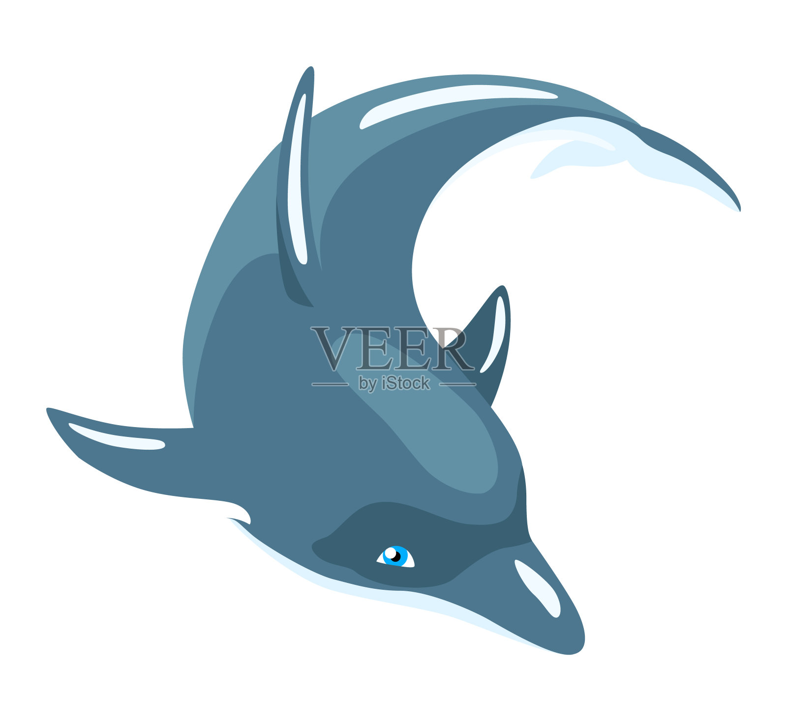 海豚卡通人物。运动中的海洋哺乳动物孤立在白色。野生的自然动物。海洋生物蓝鱼矢量插图插画图片素材