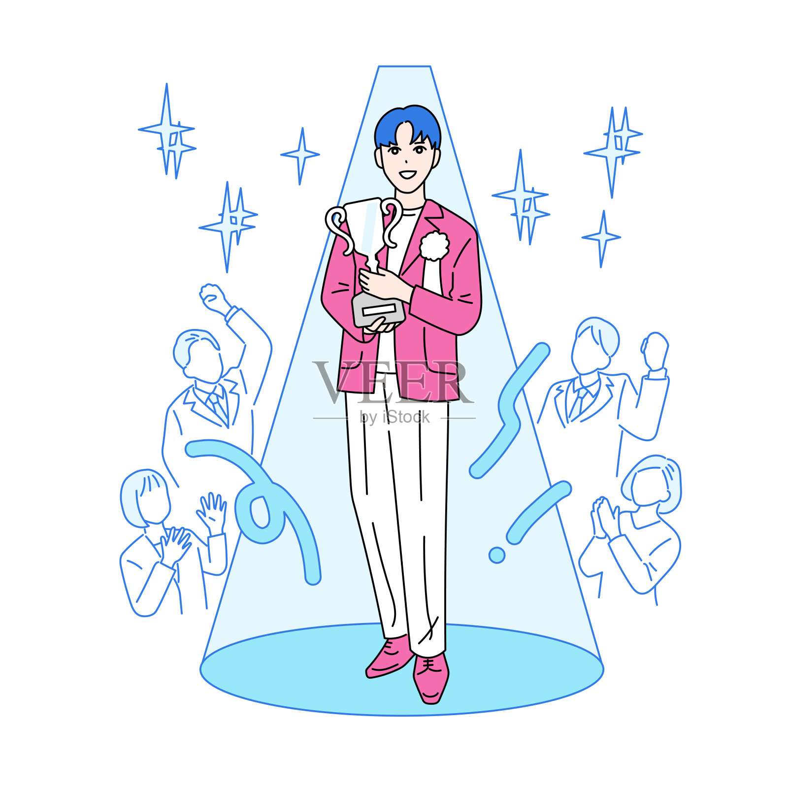 一个男人拿着奖杯领奖的插图主角插画图片素材
