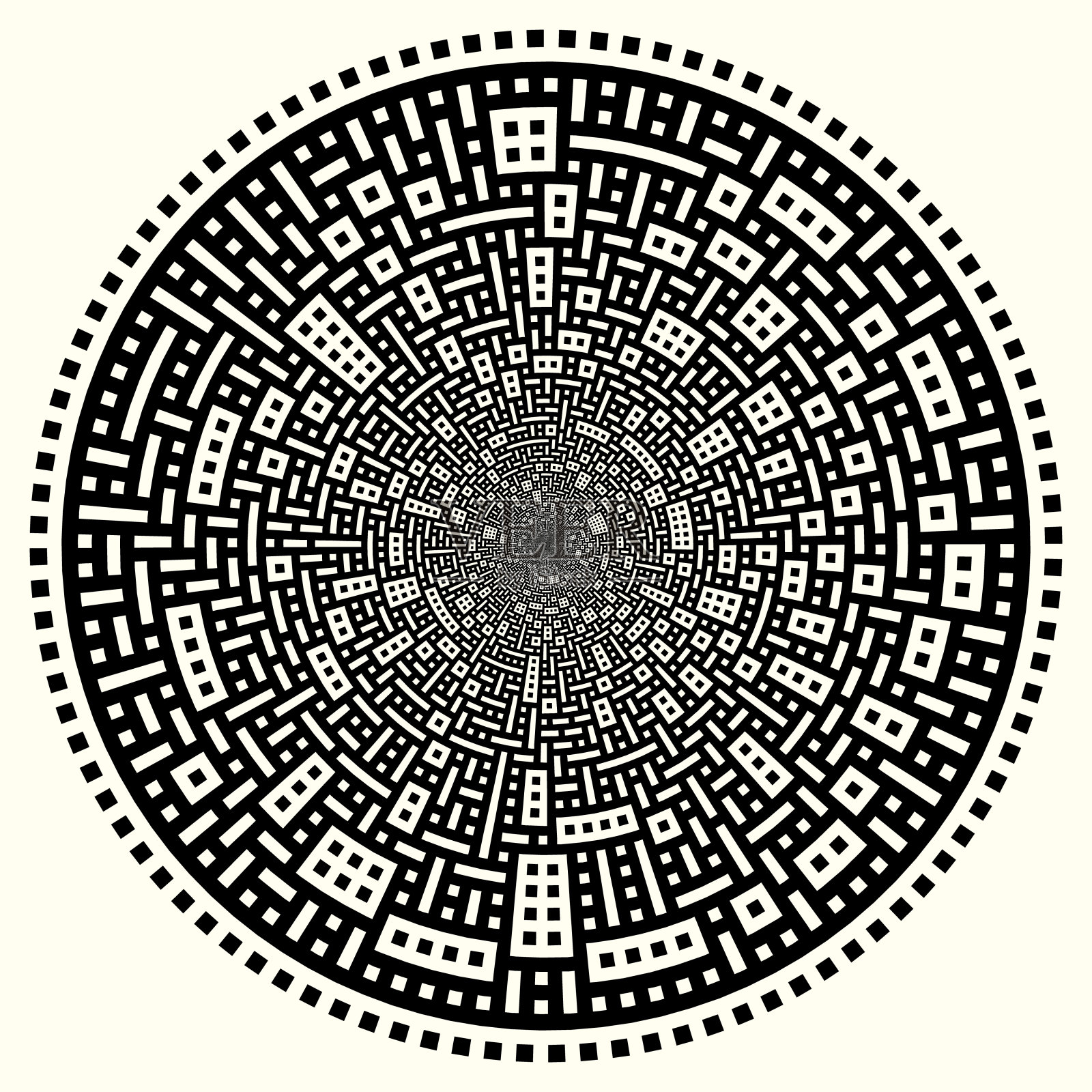 抽象的圆形几何黑白图案。插画图片素材