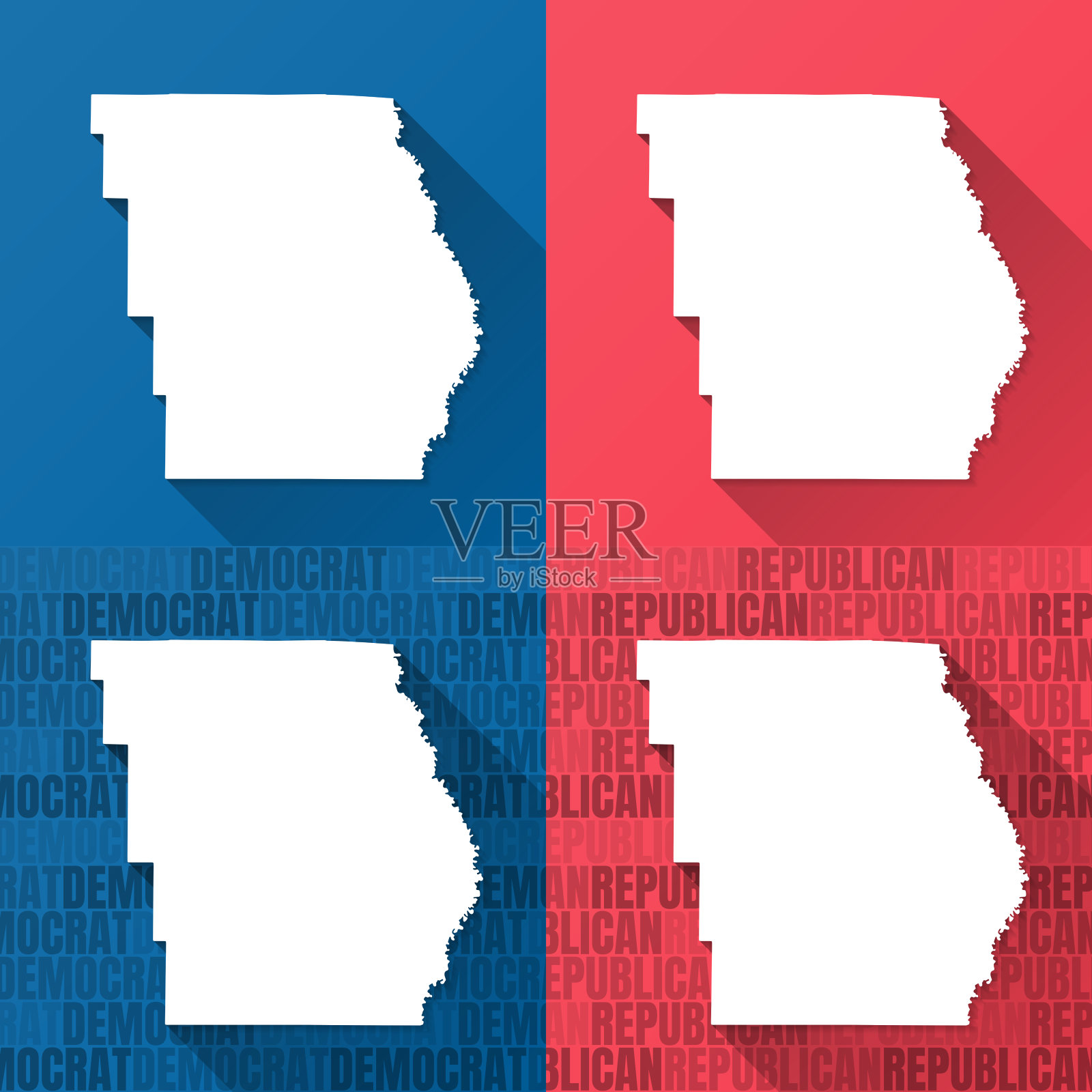 密苏里州巴特勒县。蓝色和红色背景的地图插画图片素材