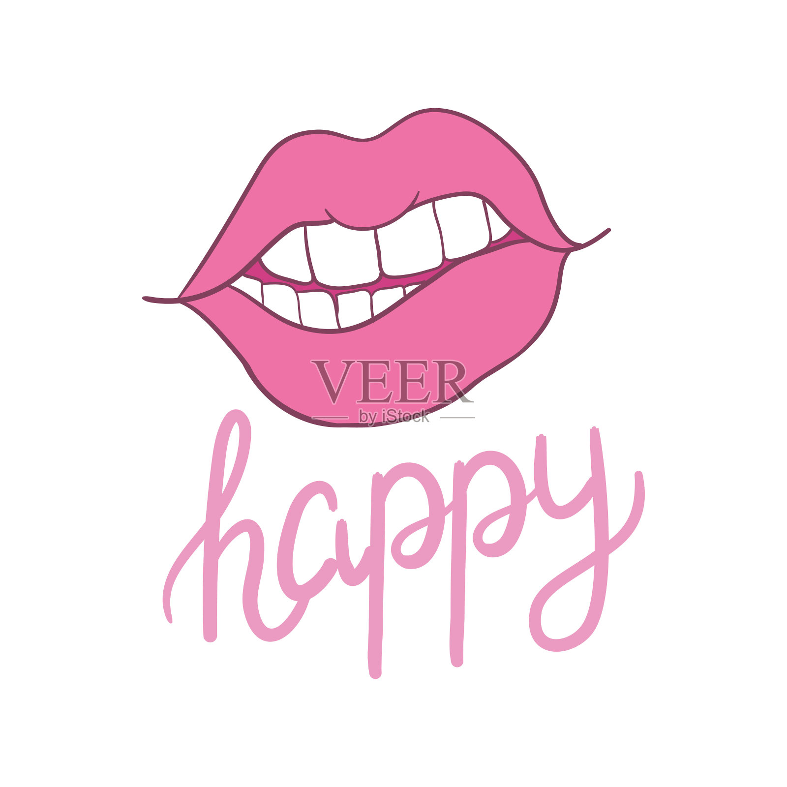 粉红色光滑的嘴唇,白色的牙齿,一个女孩的美丽的微笑,抽象的矢量插图插画图片素材