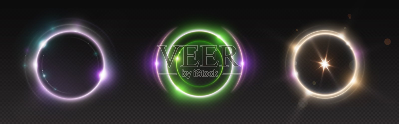 圆光环。光晕霓虹灯发光效果矢量插画图片素材