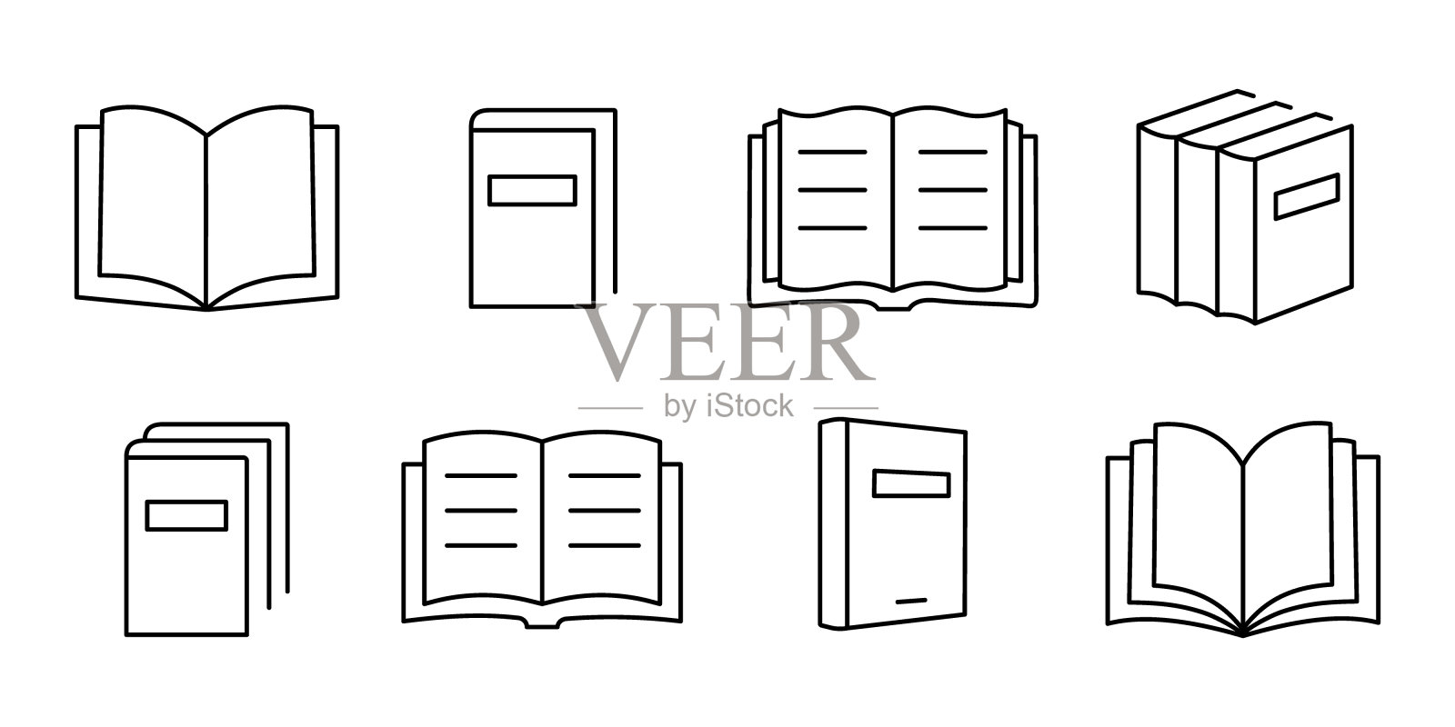 书行图标集。打开书。向量插画图片素材