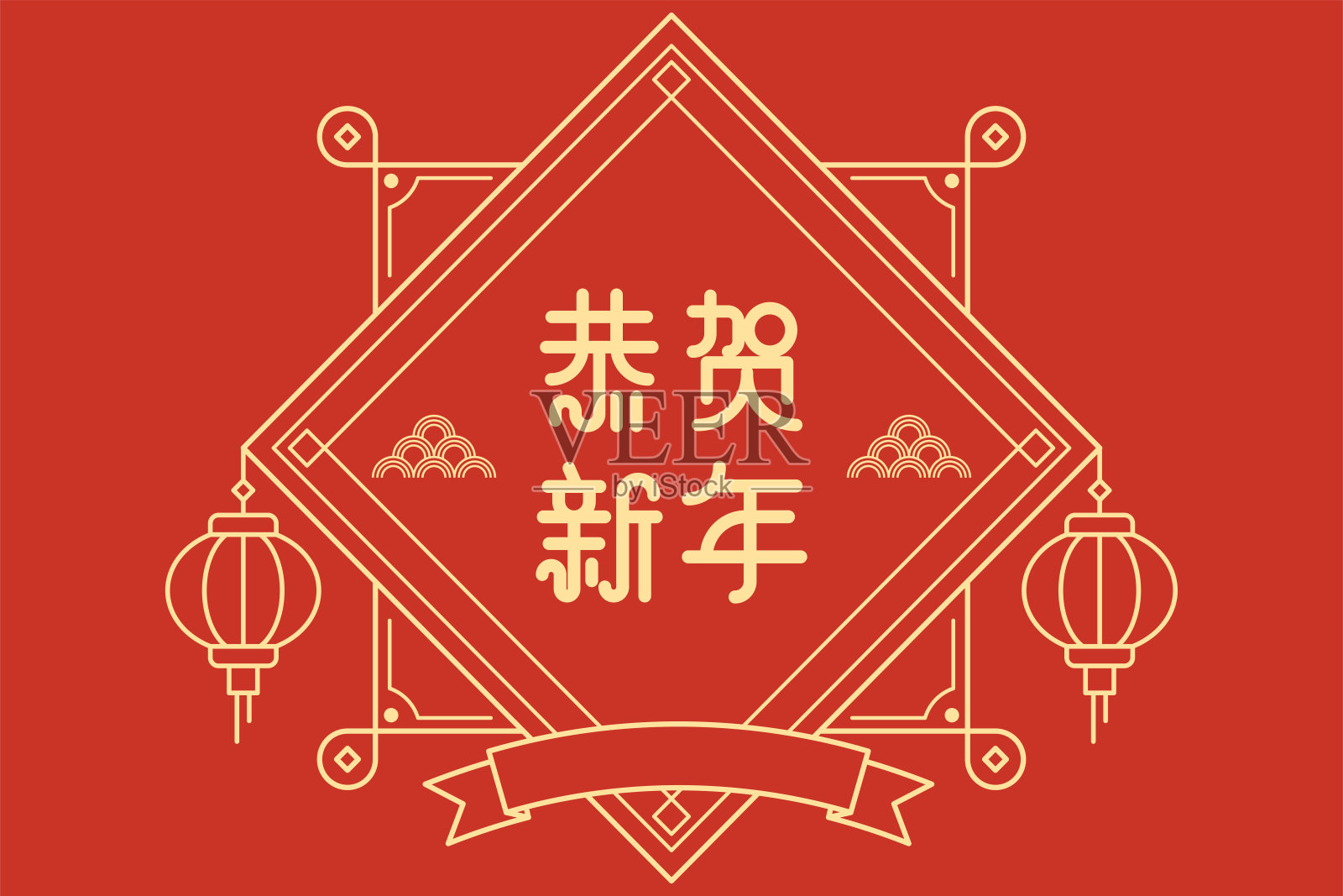 中国新年海报或线条插图背景插画图片素材