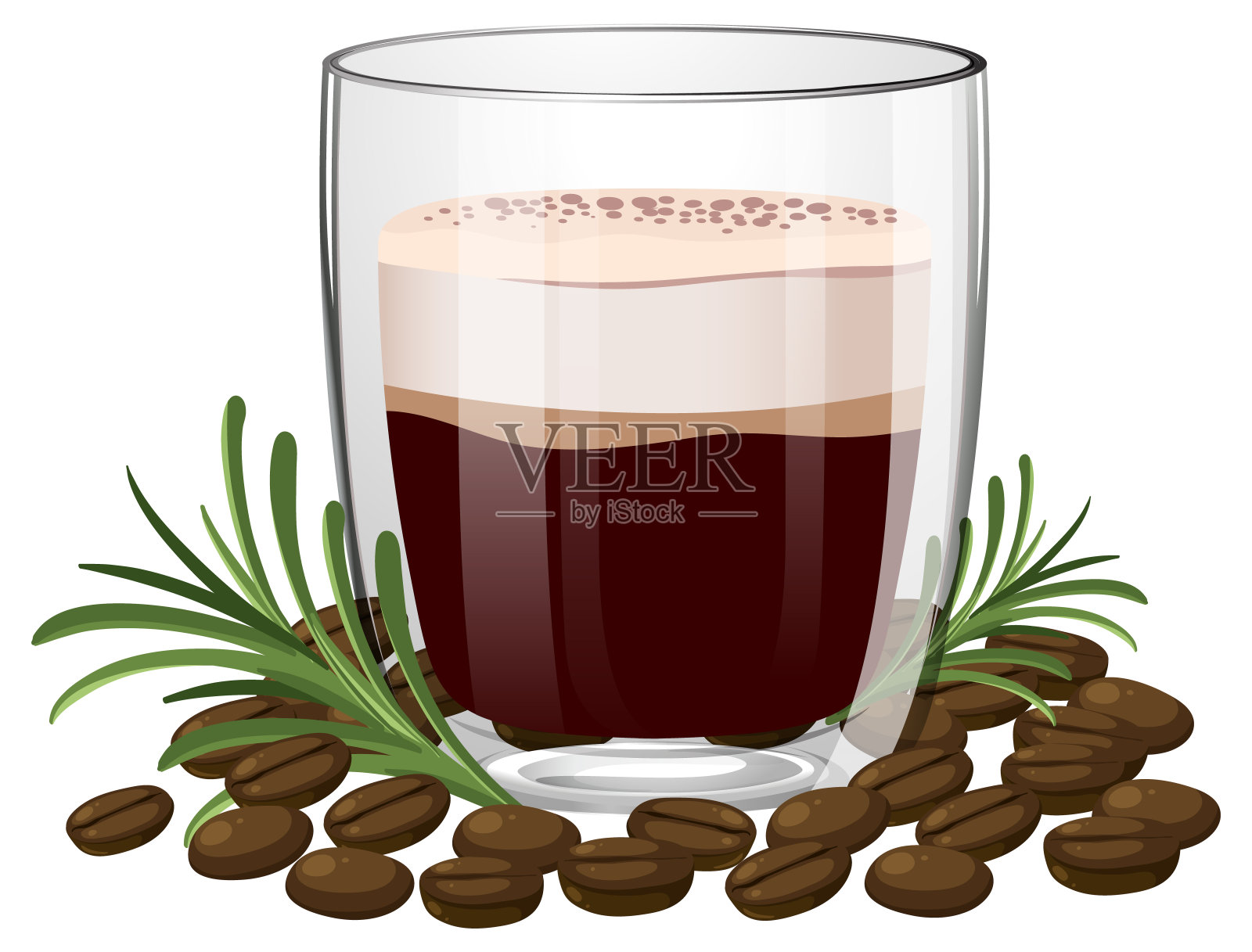 一杯被咖啡豆包围的咖啡插画图片素材