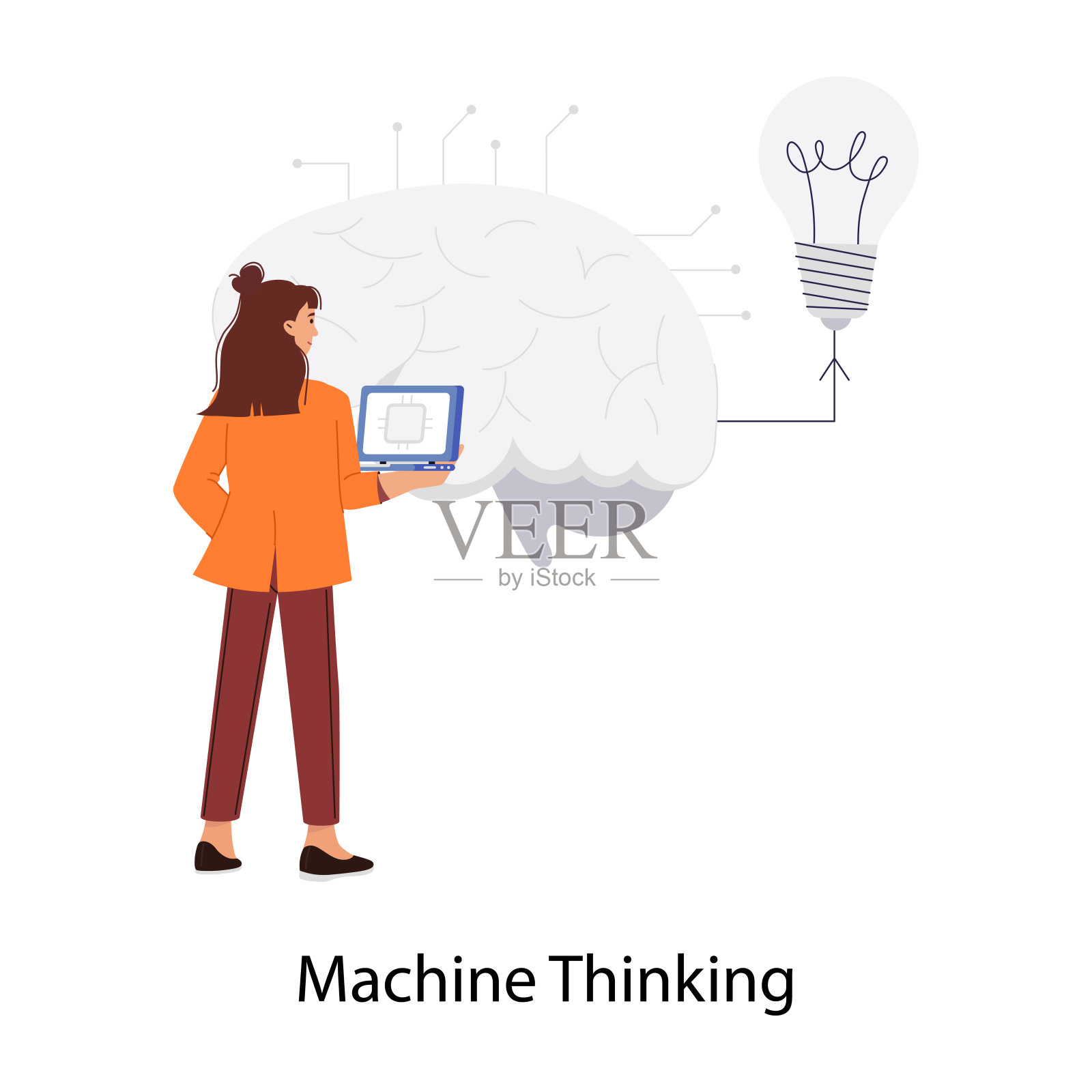 一个基于字符的平面风格的机器思维插图插画图片素材