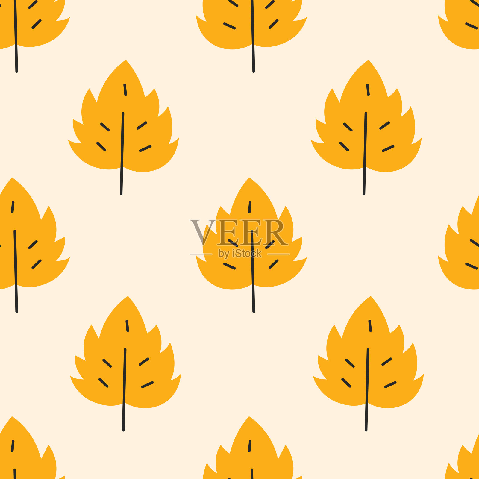 秋天无缝图案与黄橙桦树叶插画图片素材