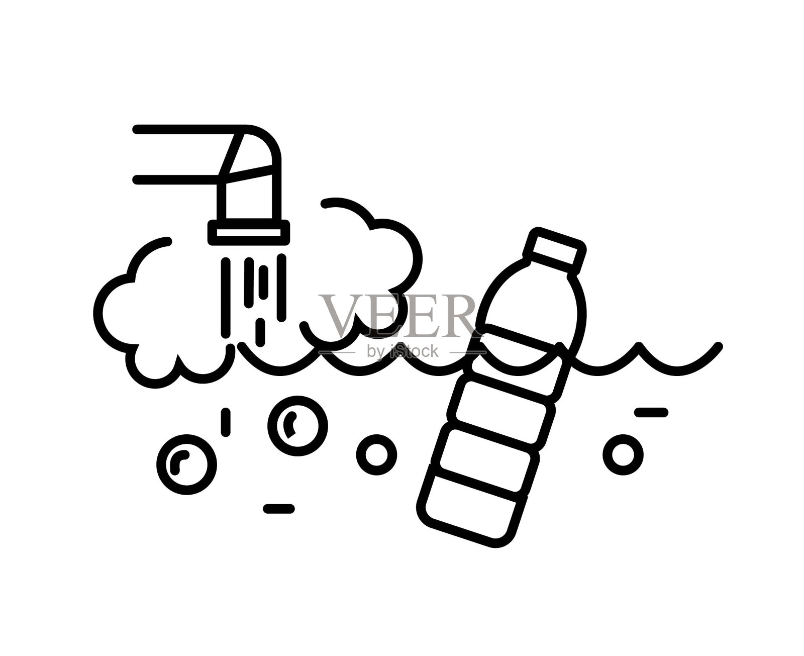 水污染图标,矢量最佳线图标。插画图片素材