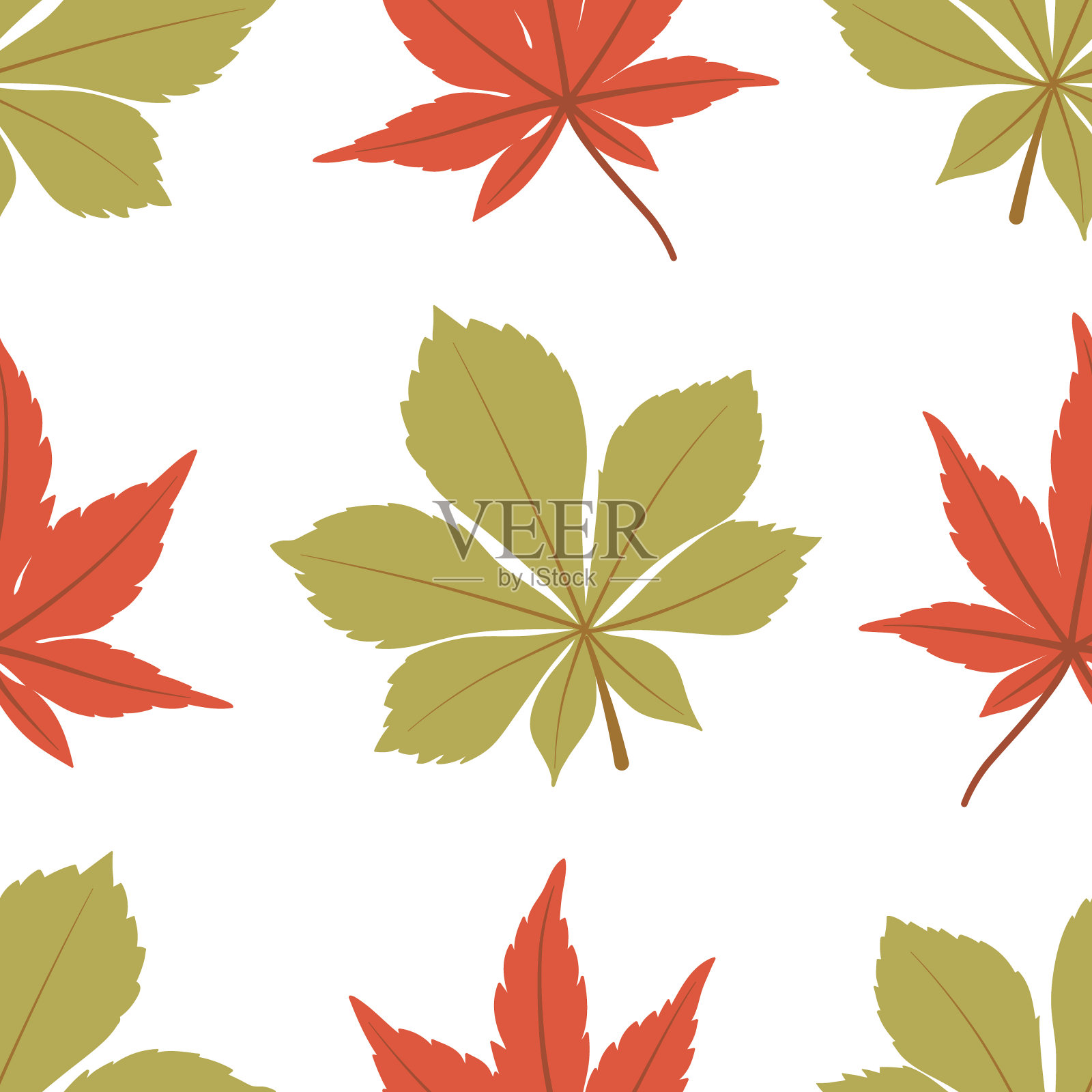 秋叶花纹无缝。秋天的背景栗子和枫在白色的背景。植物背景包装纸,墙纸和织物。矢量树叶打印。插画图片素材