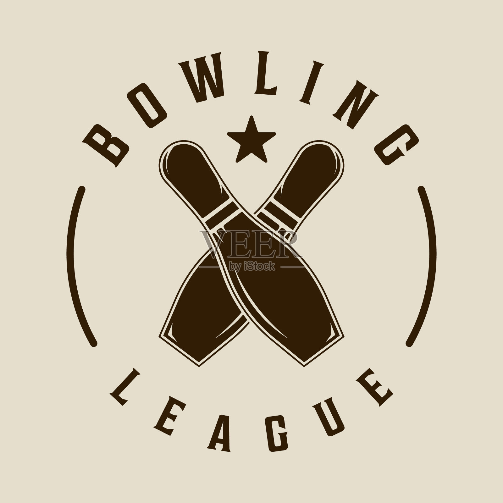 交叉保龄球瓶复古矢量标志插图模板图标图形设计。运动标志或俱乐部球队或竞争冠军联赛概念与复古字体风格的符号插画图片素材