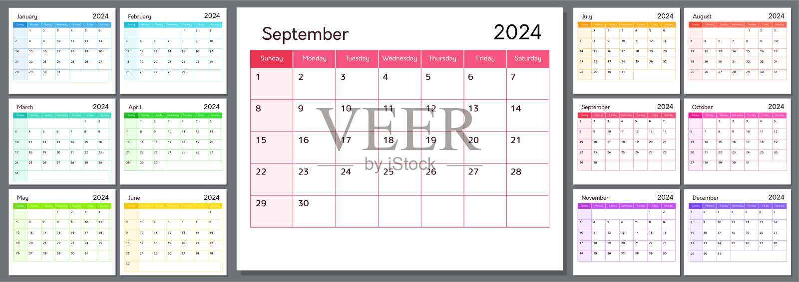 规划模板与日历为2024年插画图片素材