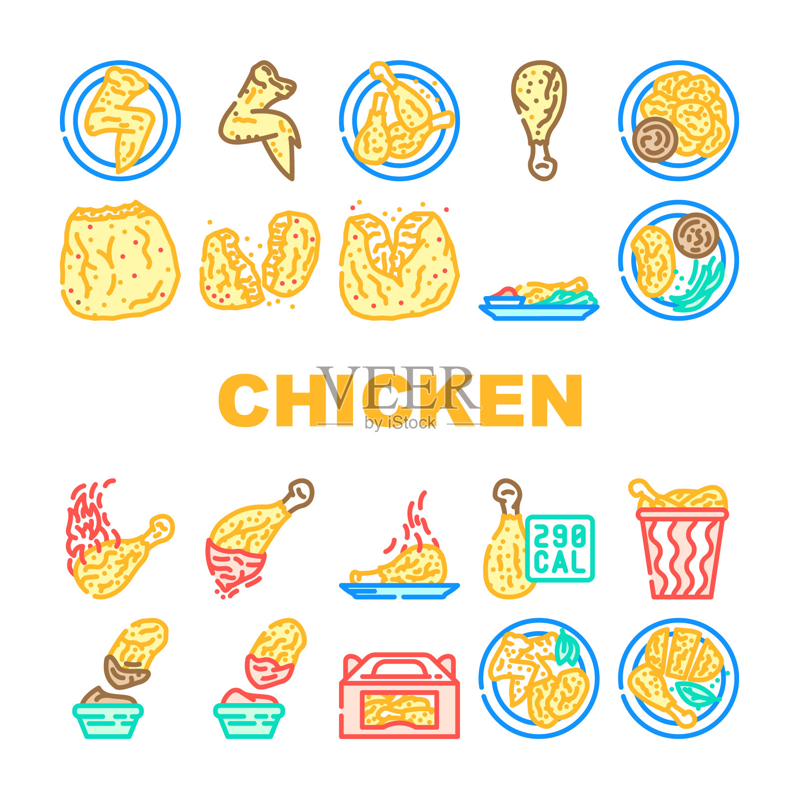 鸡脆食物餐图标集矢量插画图片素材