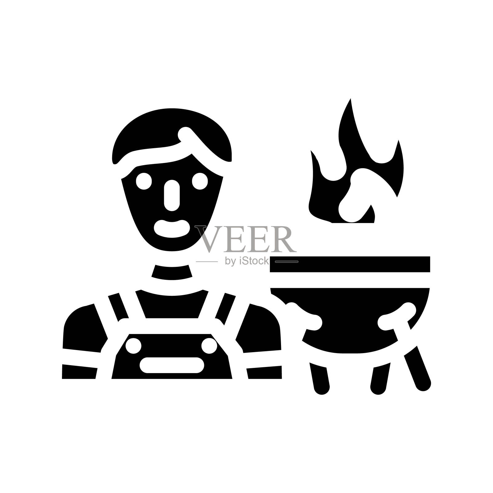 烧烤大师餐厅厨师字形图标矢量插图插画图片素材