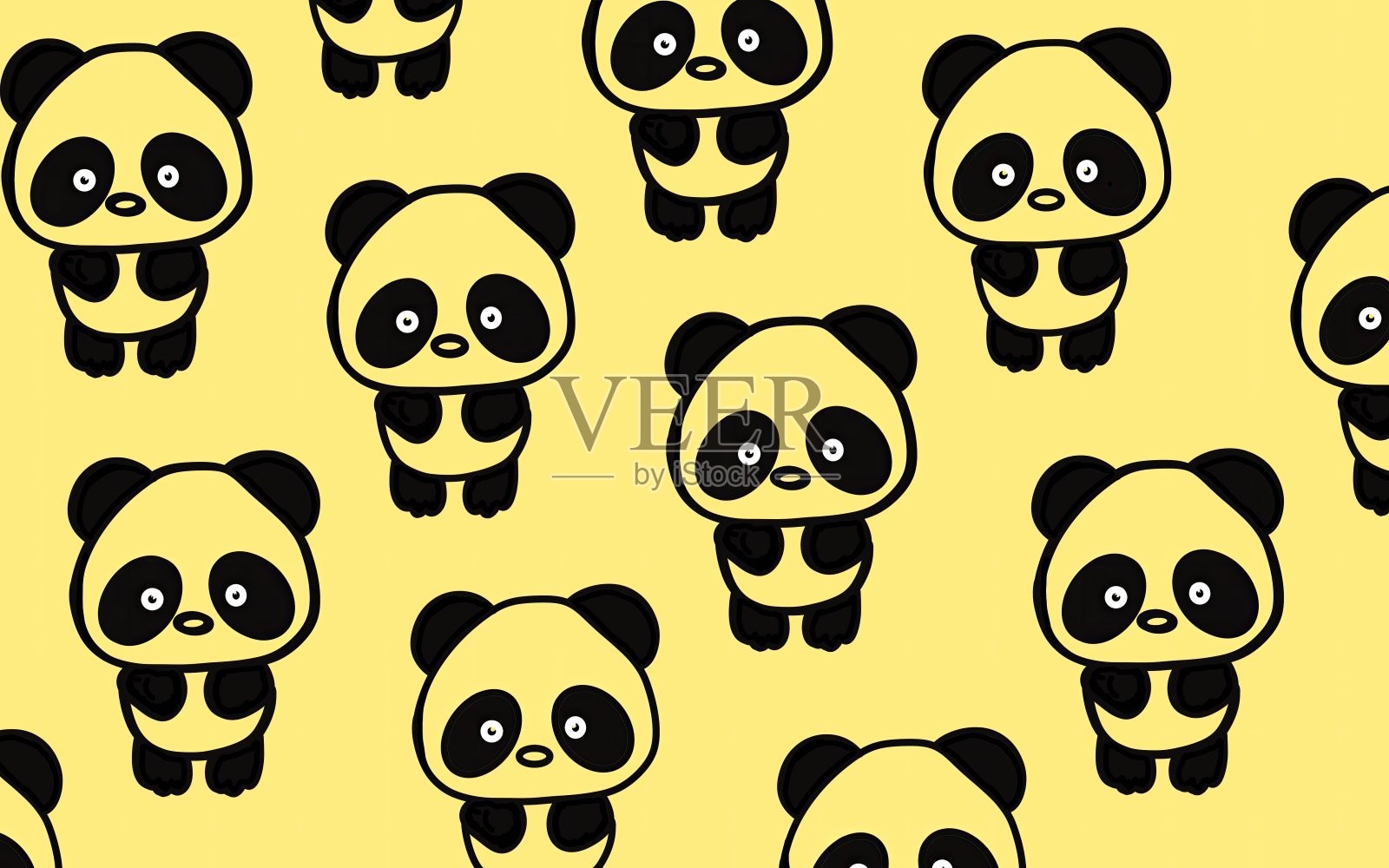 可爱的熊猫矢量图案背景。卡通熊猫壁纸。熊猫艺术矢量。插画图片素材