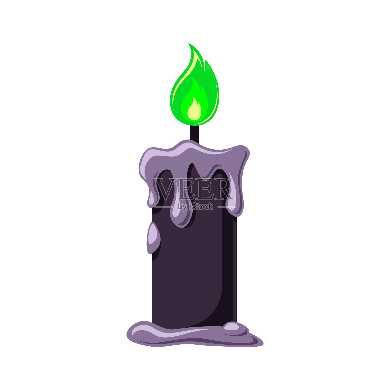 幽灵般的黑色蜡烛与绿色火焰和融化的蜡,哥特式万圣节图形插画图片素材
