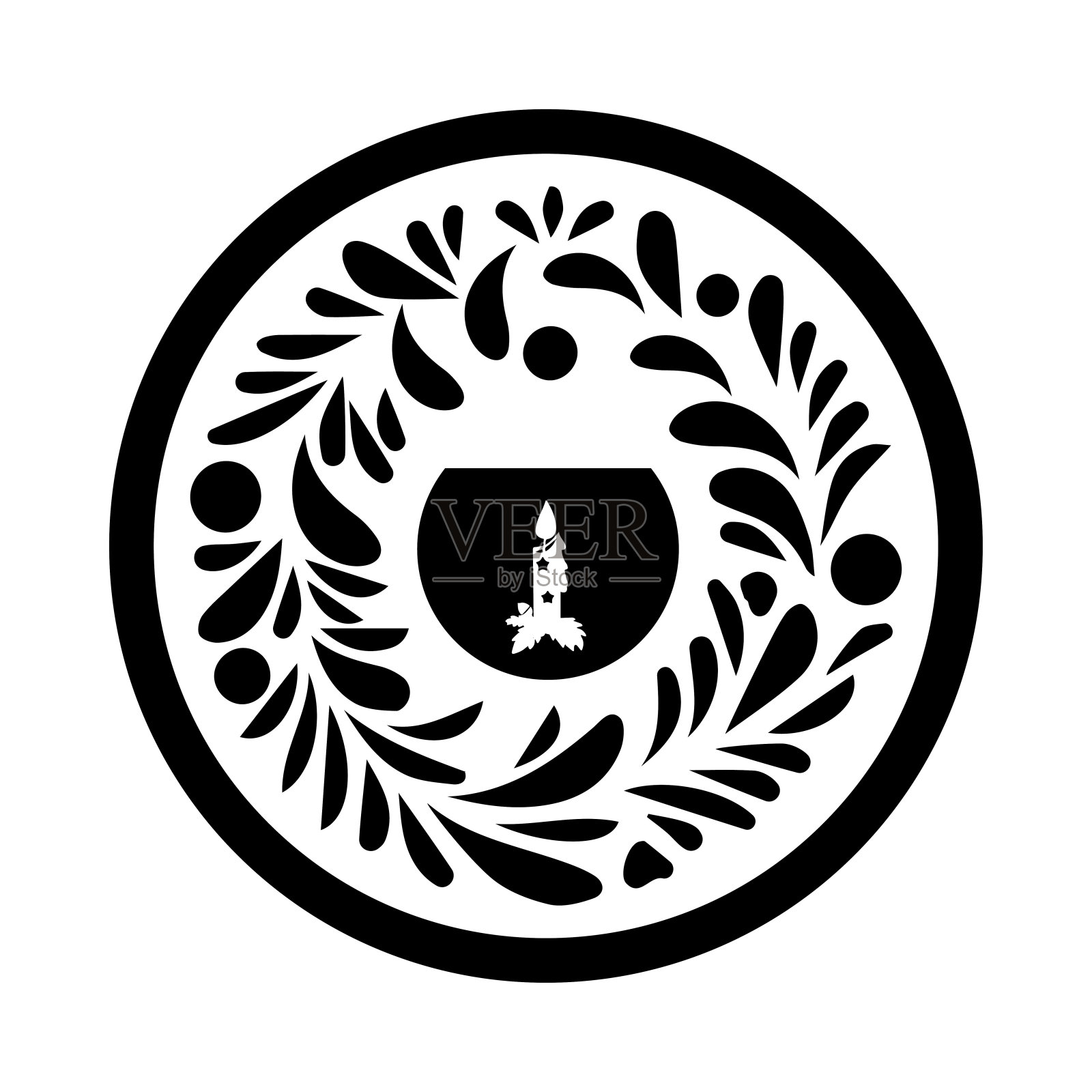 圣诞装饰、圣诞花环、圣诞问候花环、圣诞装饰标志图标插画图片素材