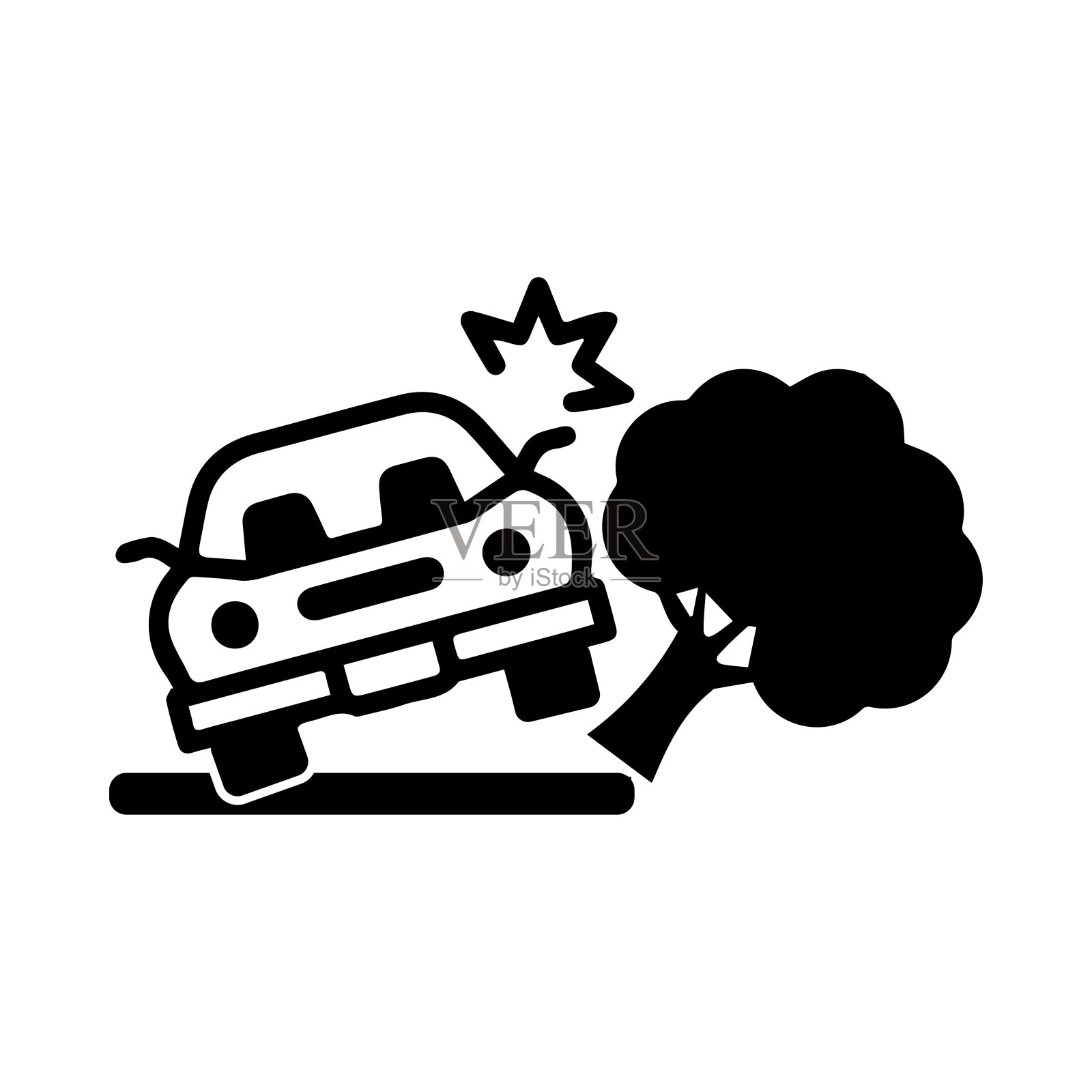树、车、事故、树倒、树倒在汽车引擎盖上的图标插画图片素材