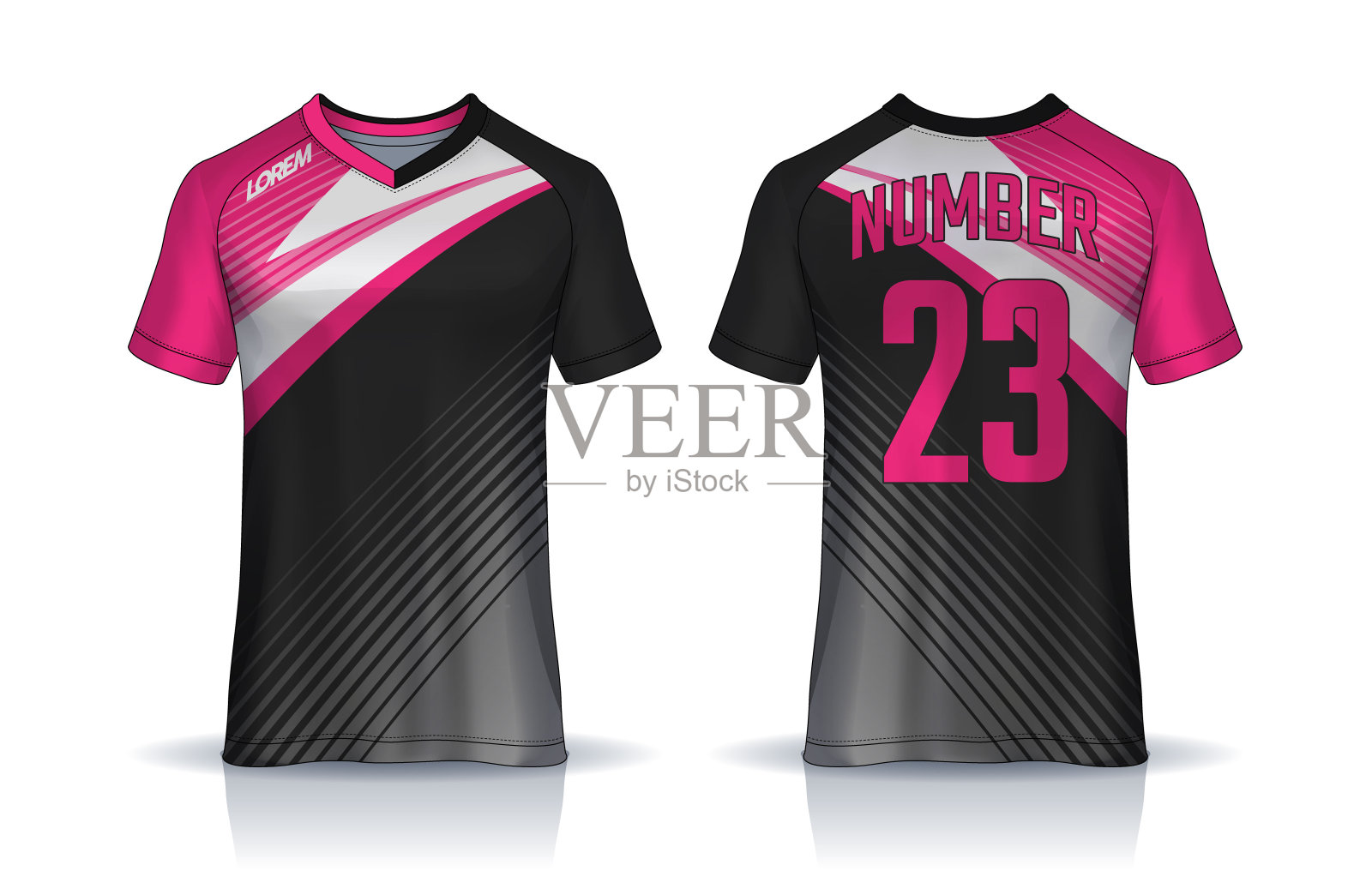 t恤运动设计模板,足球俱乐部的足球球衣模型。统一的前后视图。插画图片素材