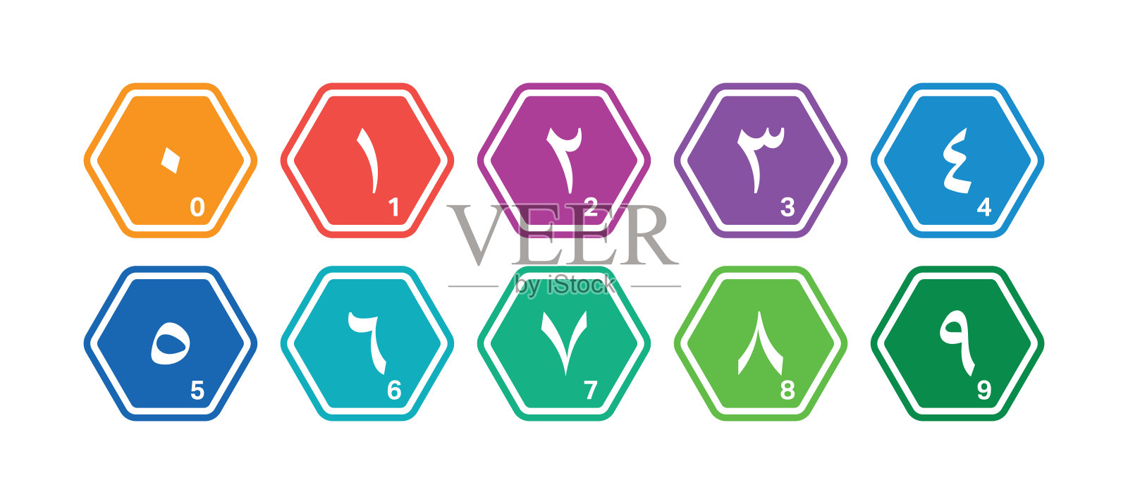 阿拉伯数字在六边形白色背景插画图片素材