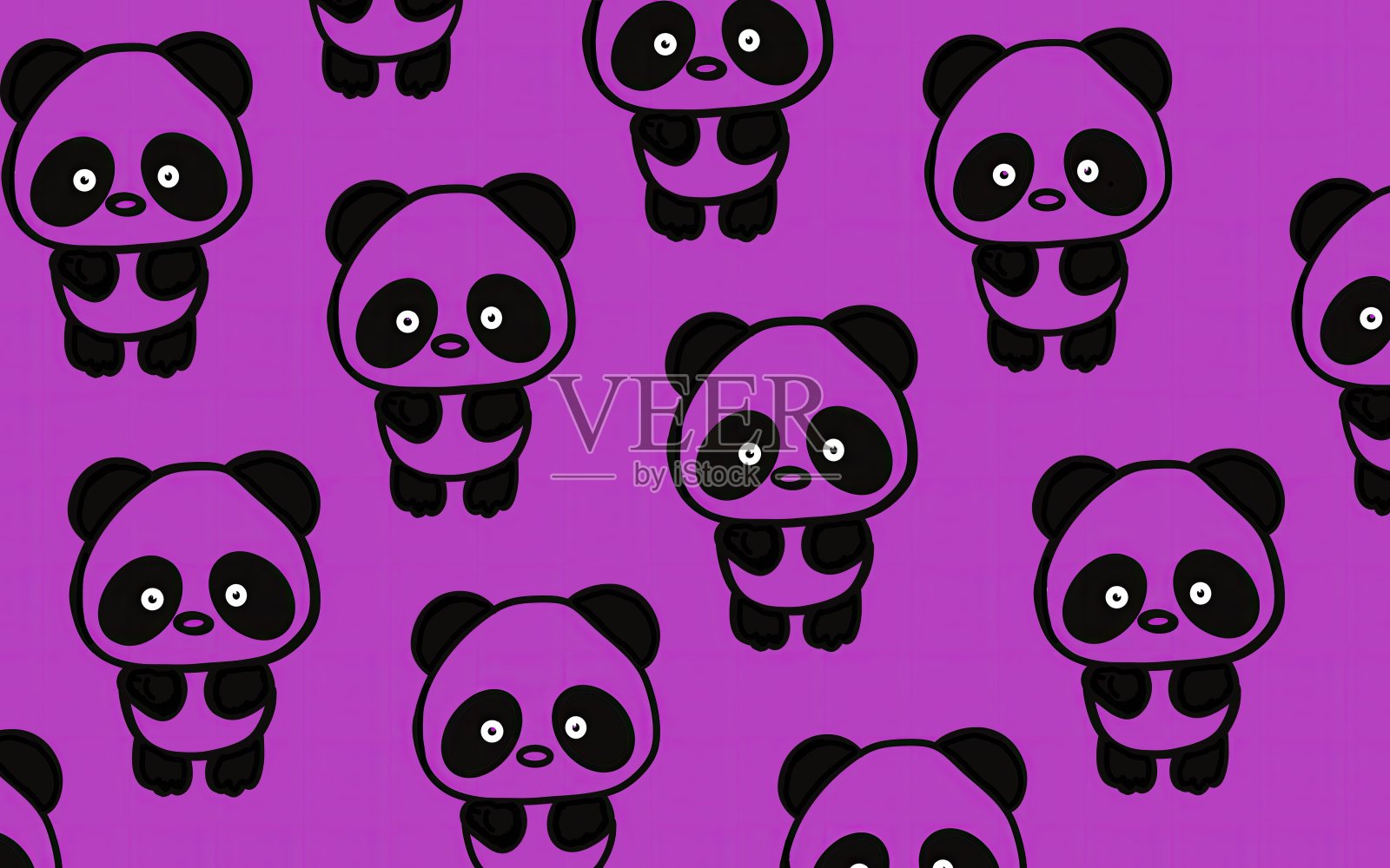 可爱的熊猫矢量图案背景。卡通熊猫壁纸。熊猫艺术矢量。插画图片素材