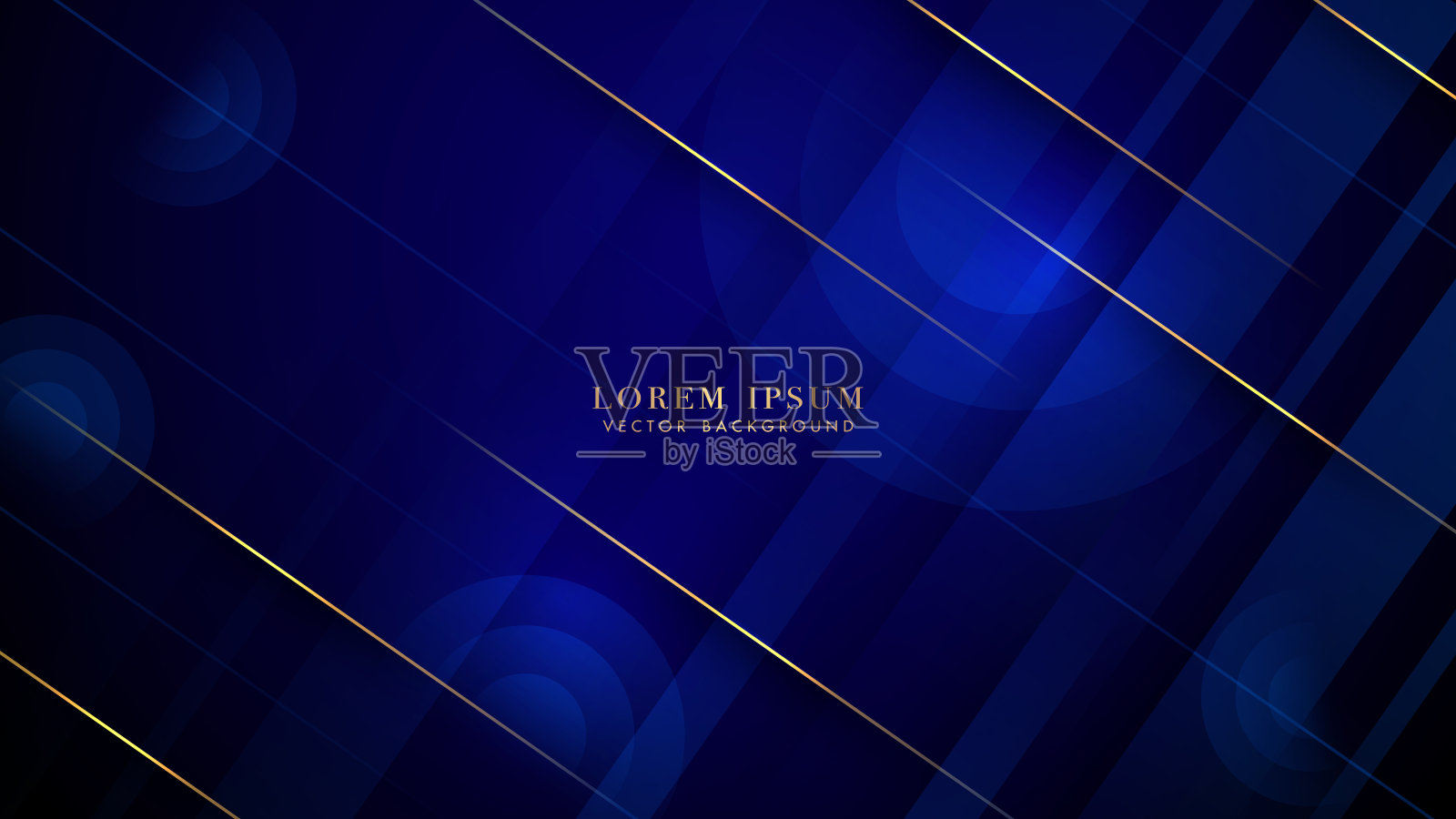 抽象的蓝色背景与渐变圆形形状,和对角线的金色线条装饰插画图片素材