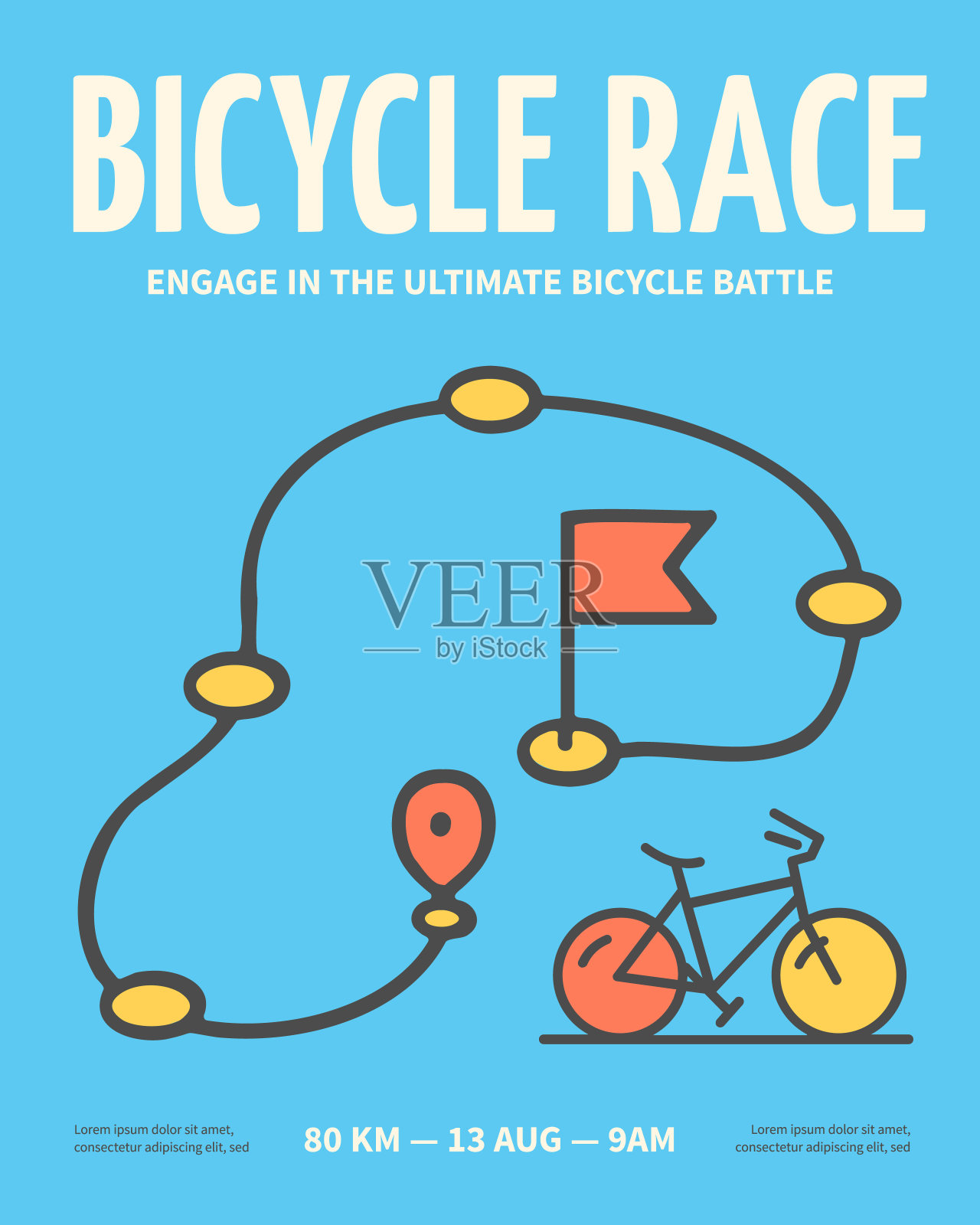 马拉松自行车比赛参与自行车大战邀请海报海报横幅卡片模板。向量插画图片素材