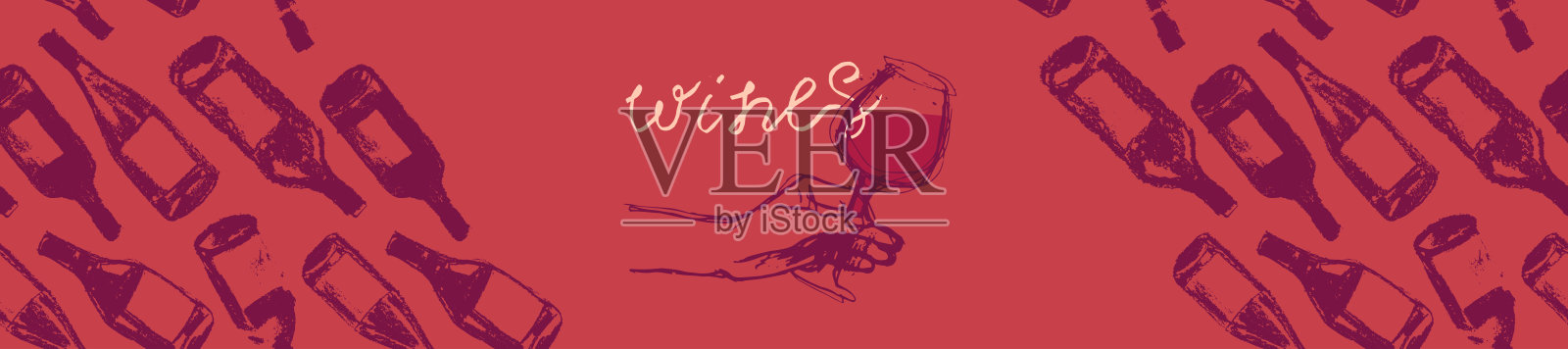 酒瓶图案无缝与酒边设计。模板酒厂横幅设计。插画图片素材