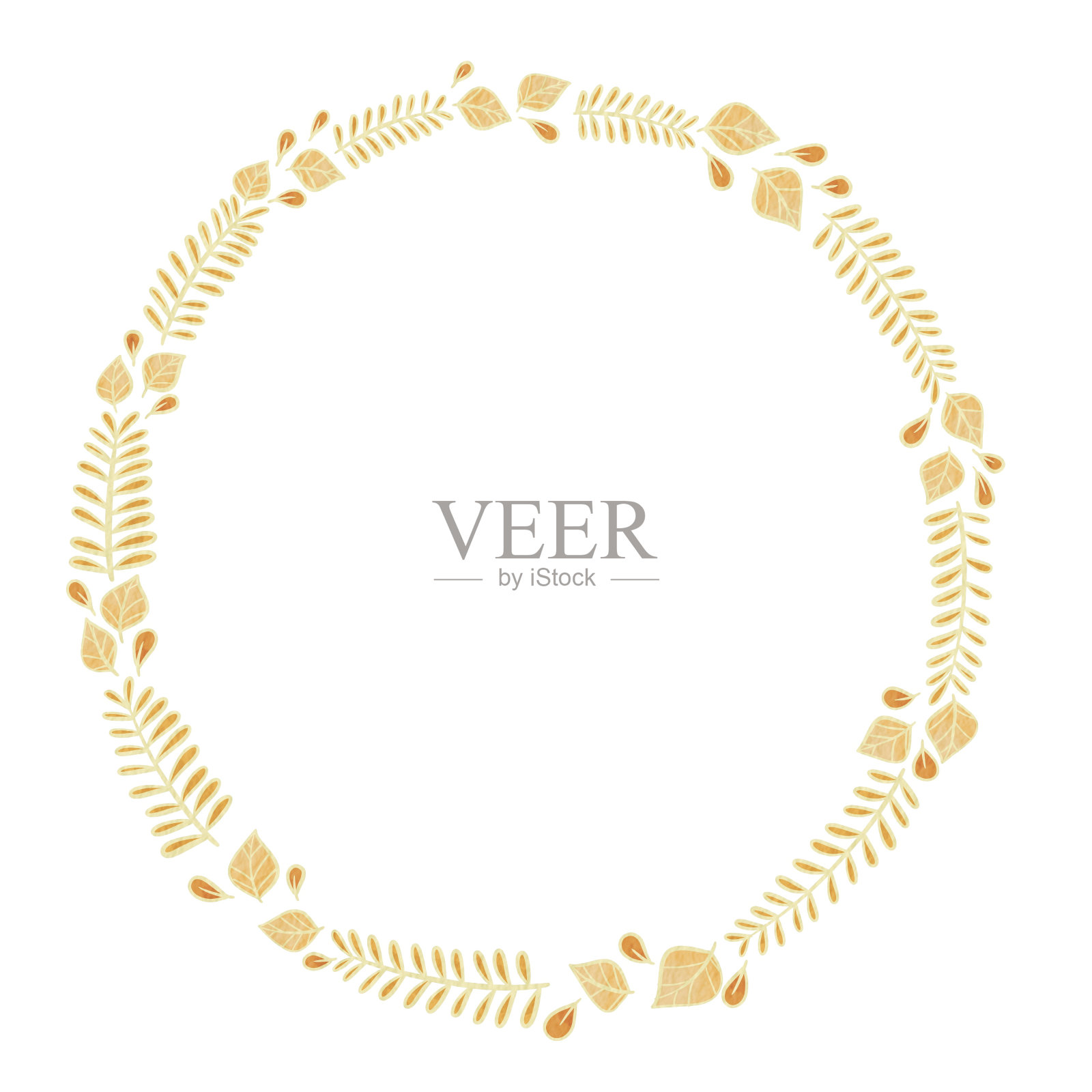 摘要秋叶和蕨类花环水彩画,用于秋天和感恩节的装饰。插画图片素材