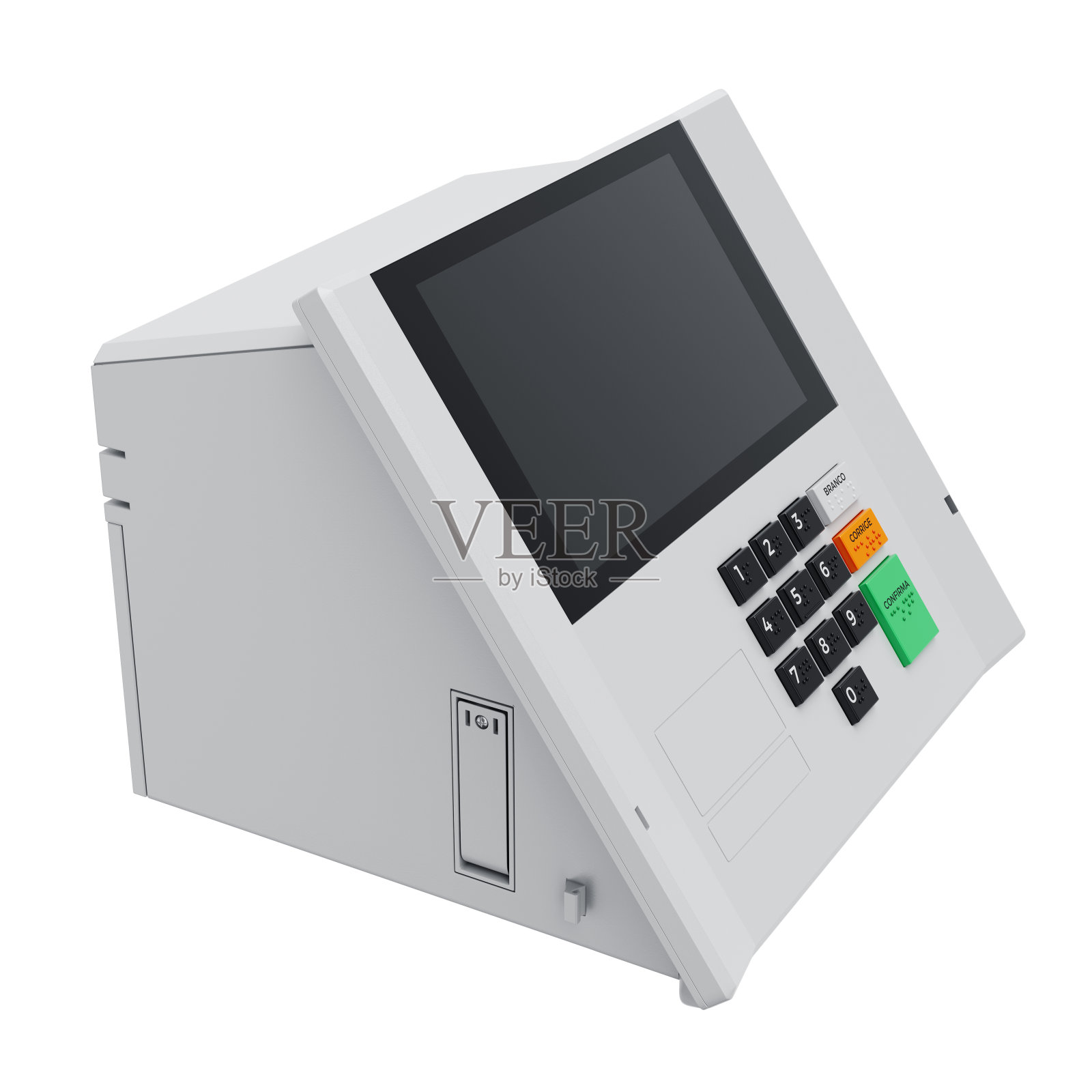 资产3D新版本的巴西电子投票机市长,总统和议员选举与孤立的白色背景照片摄影图片