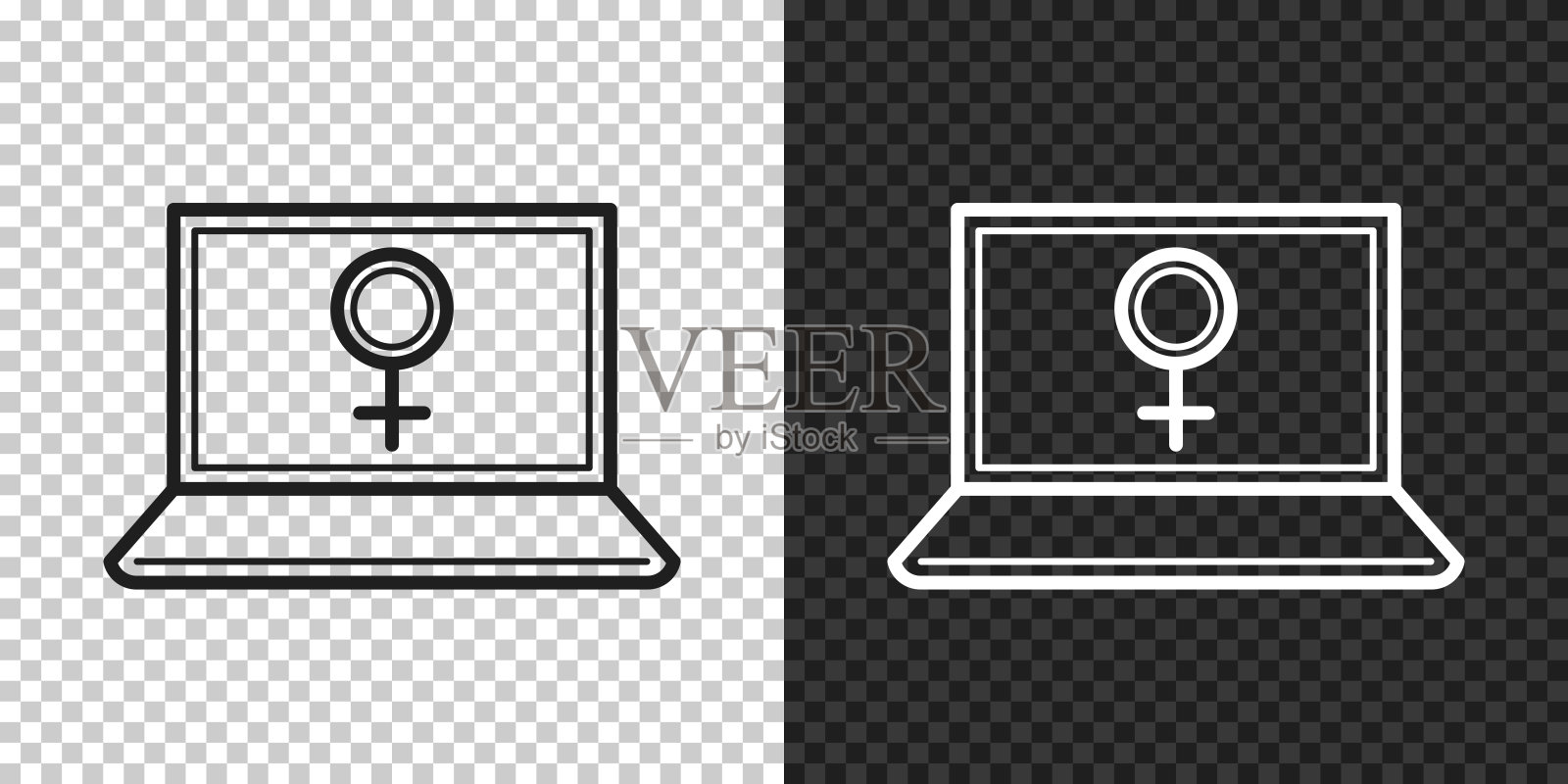 带有女性标志的笔记本电脑。空白背景上的设计图标插画图片素材