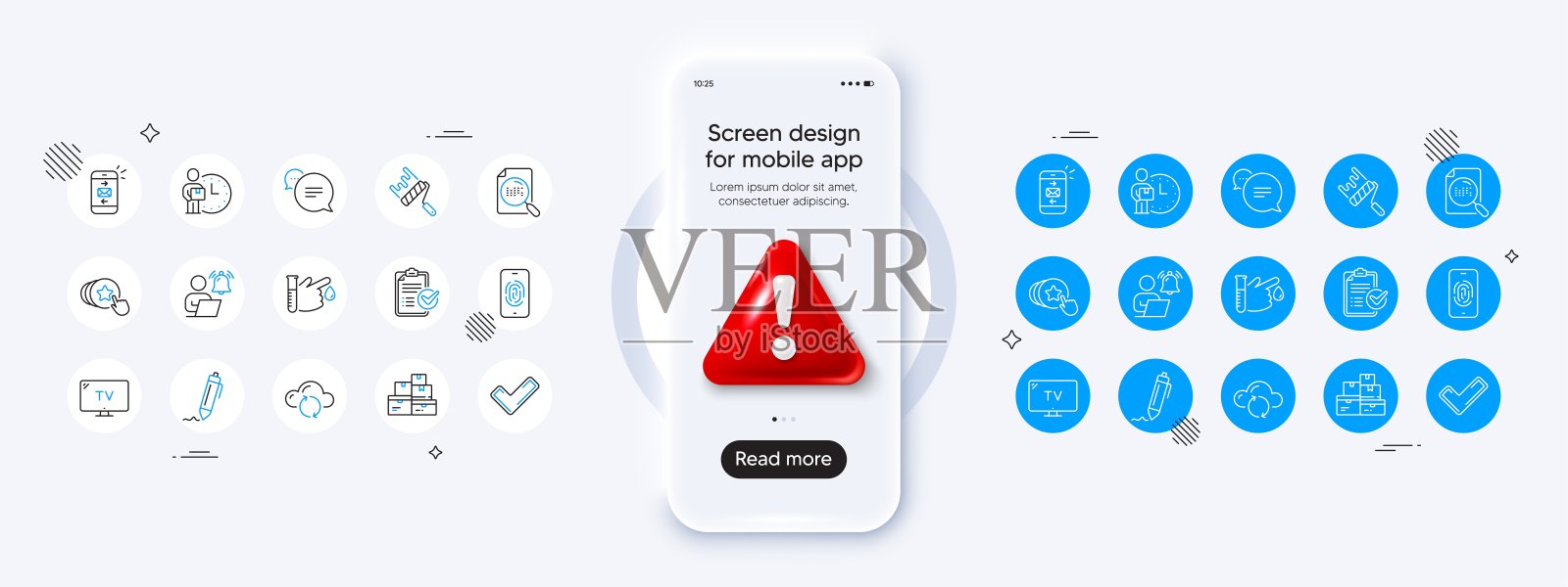 调查清单,指纹和献血线图标。对于web应用程序,打印矢量插画图片素材