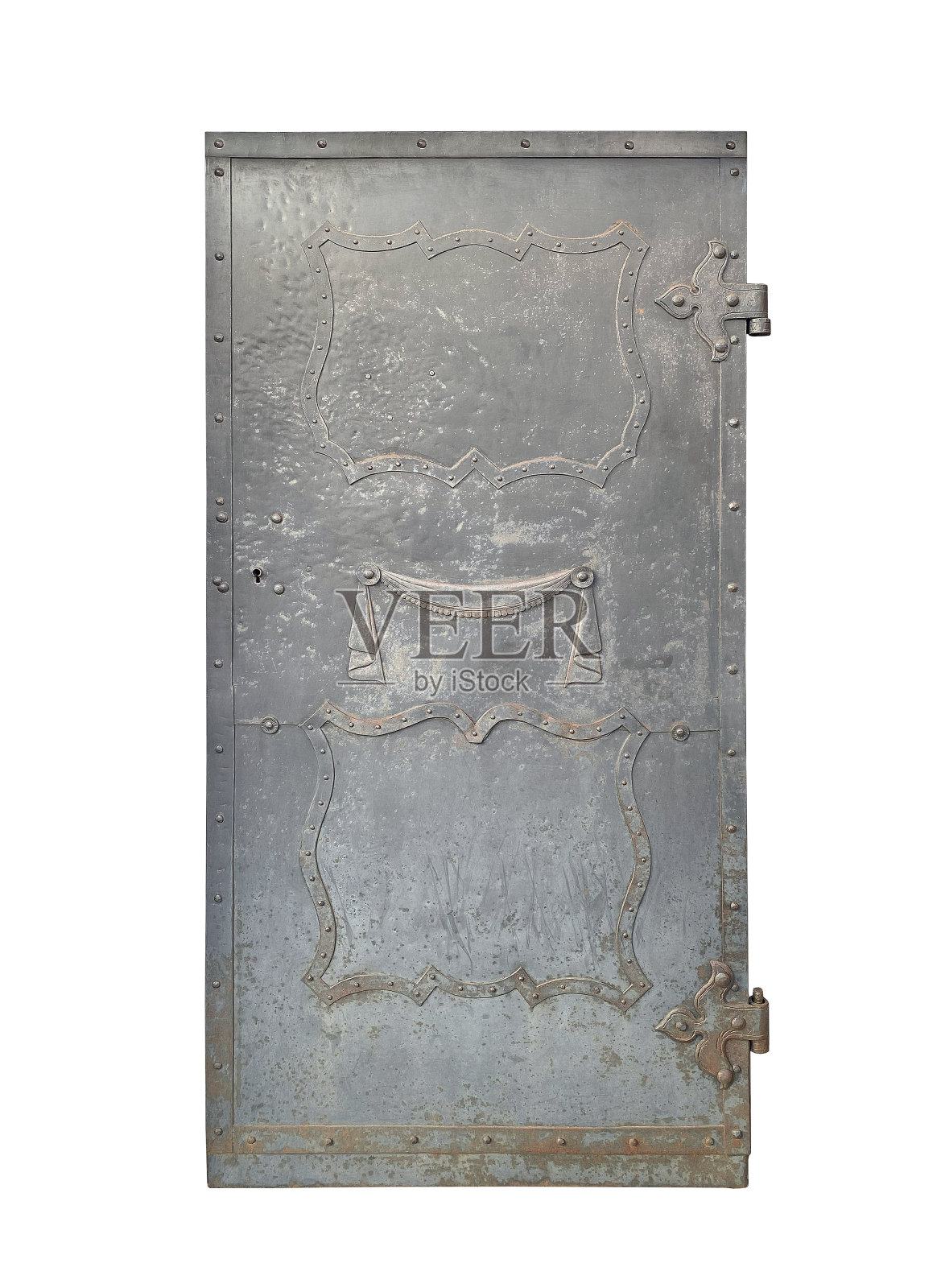 旧装饰的金属门孤立在白色背景上照片摄影图片