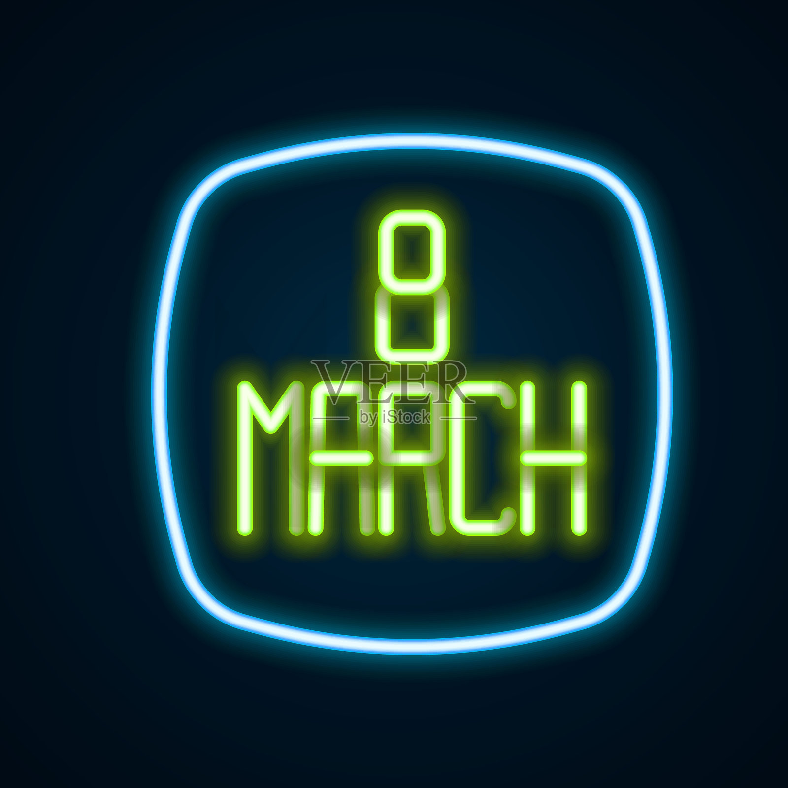 发光的霓虹灯线8三月图标孤立的黑色背景。妇女节快乐。色彩缤纷的轮廓概念。向量插画图片素材