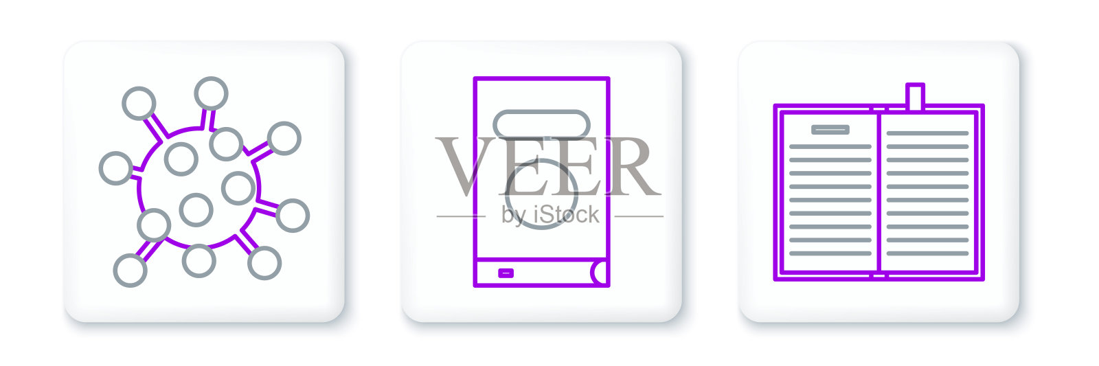 打开科学书籍,细菌和书籍图标。向量插画图片素材