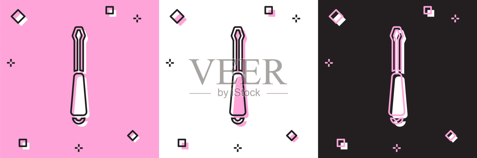 设置螺丝刀图标隔离在粉红色和白色,黑色背景。服务工具符号。向量插画图片素材