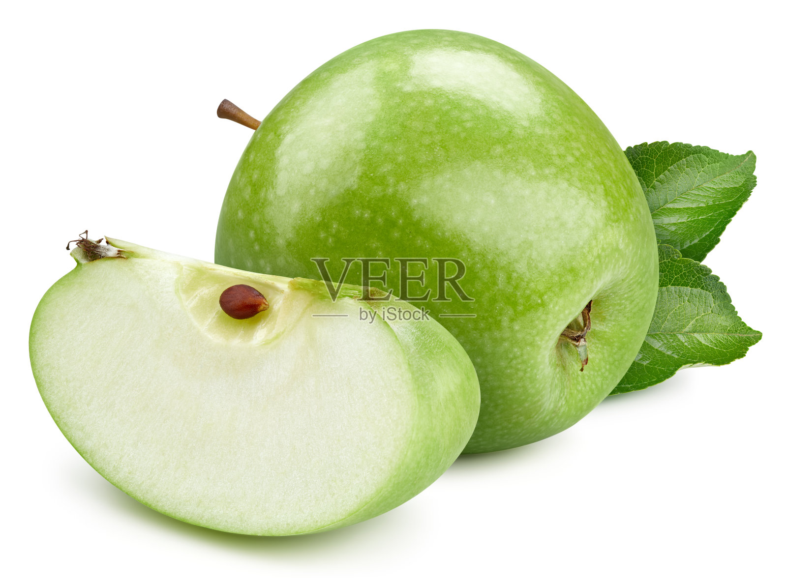 白色背景上孤立的青苹果照片摄影图片