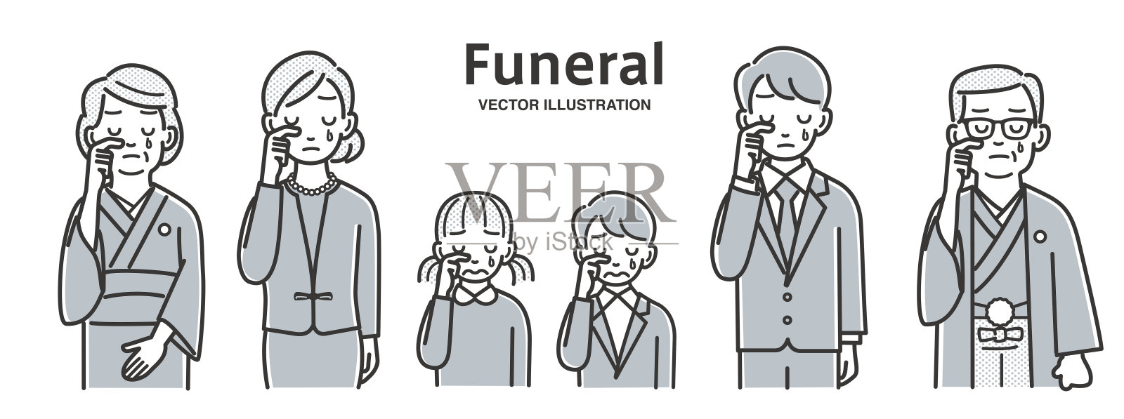 家人在葬礼上缅怀死者插画图片素材