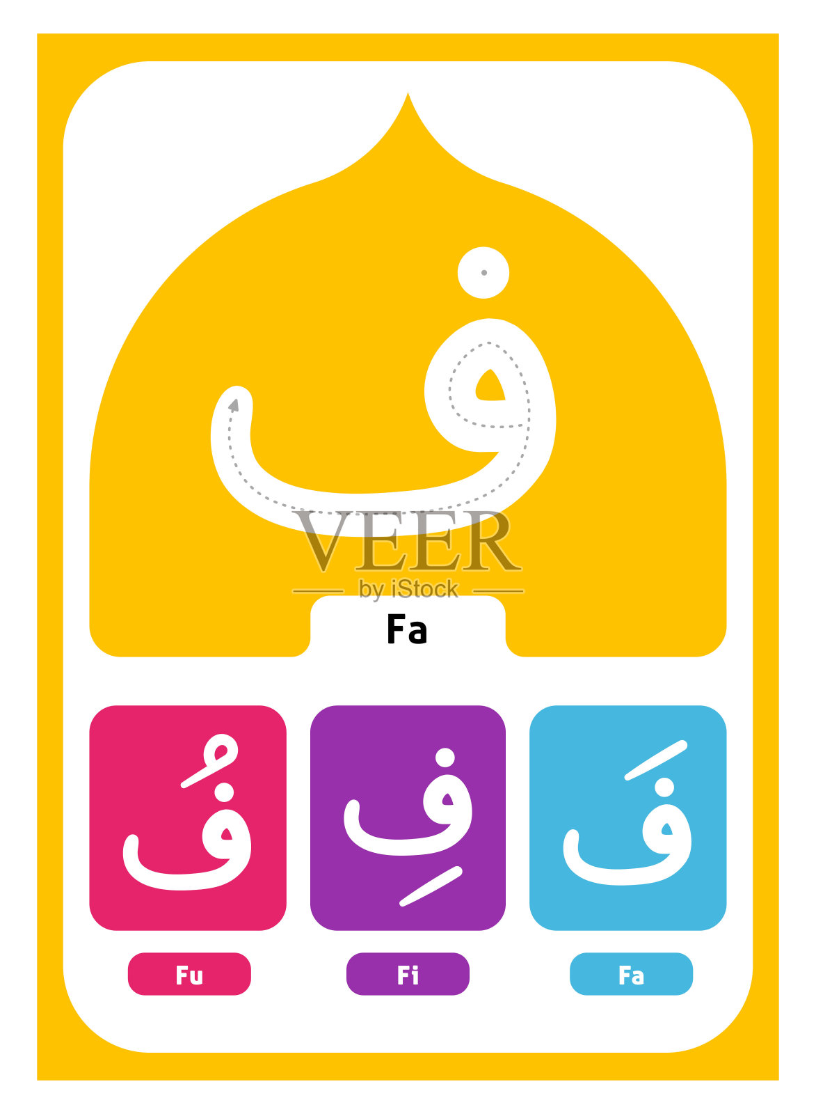 基本阿拉伯字母或hijaiyah字母儿童矢量插图抽认卡插画图片素材