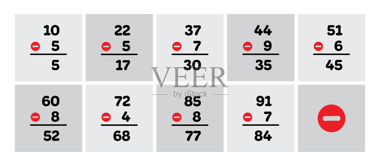 九步减法练习。数学和减法插画图片素材