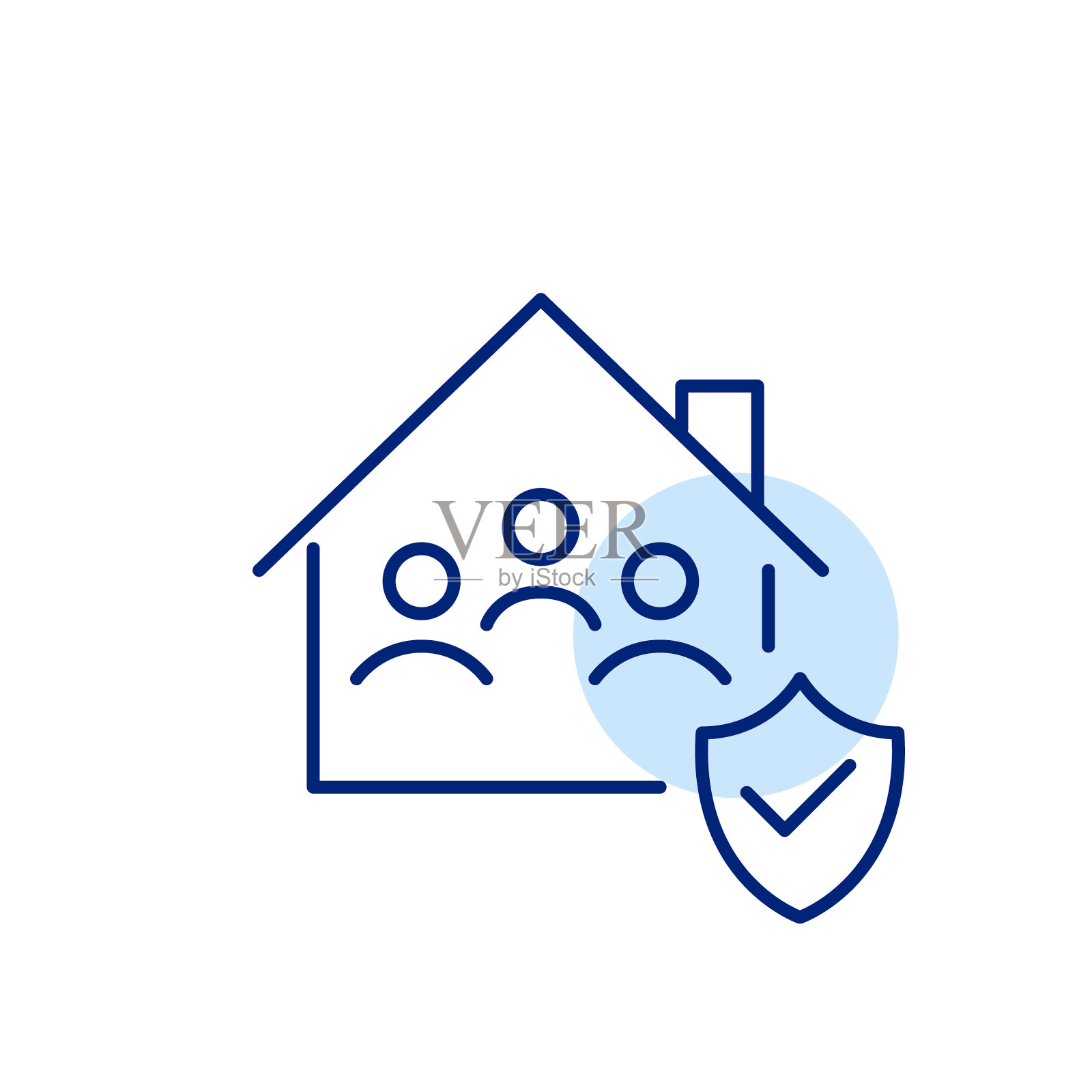 家庭住宅和安全盾牌与复选标记。安全的家,受保护的环境。像素完美,可编辑的笔画图标插画图片素材