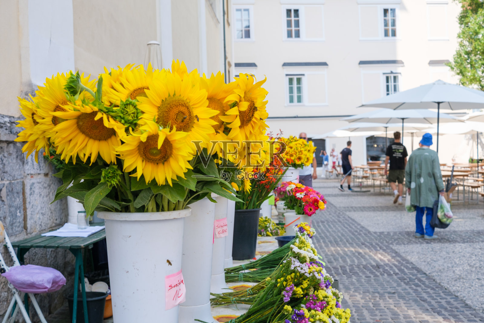 卢布尔雅那街头的花店。照片摄影图片