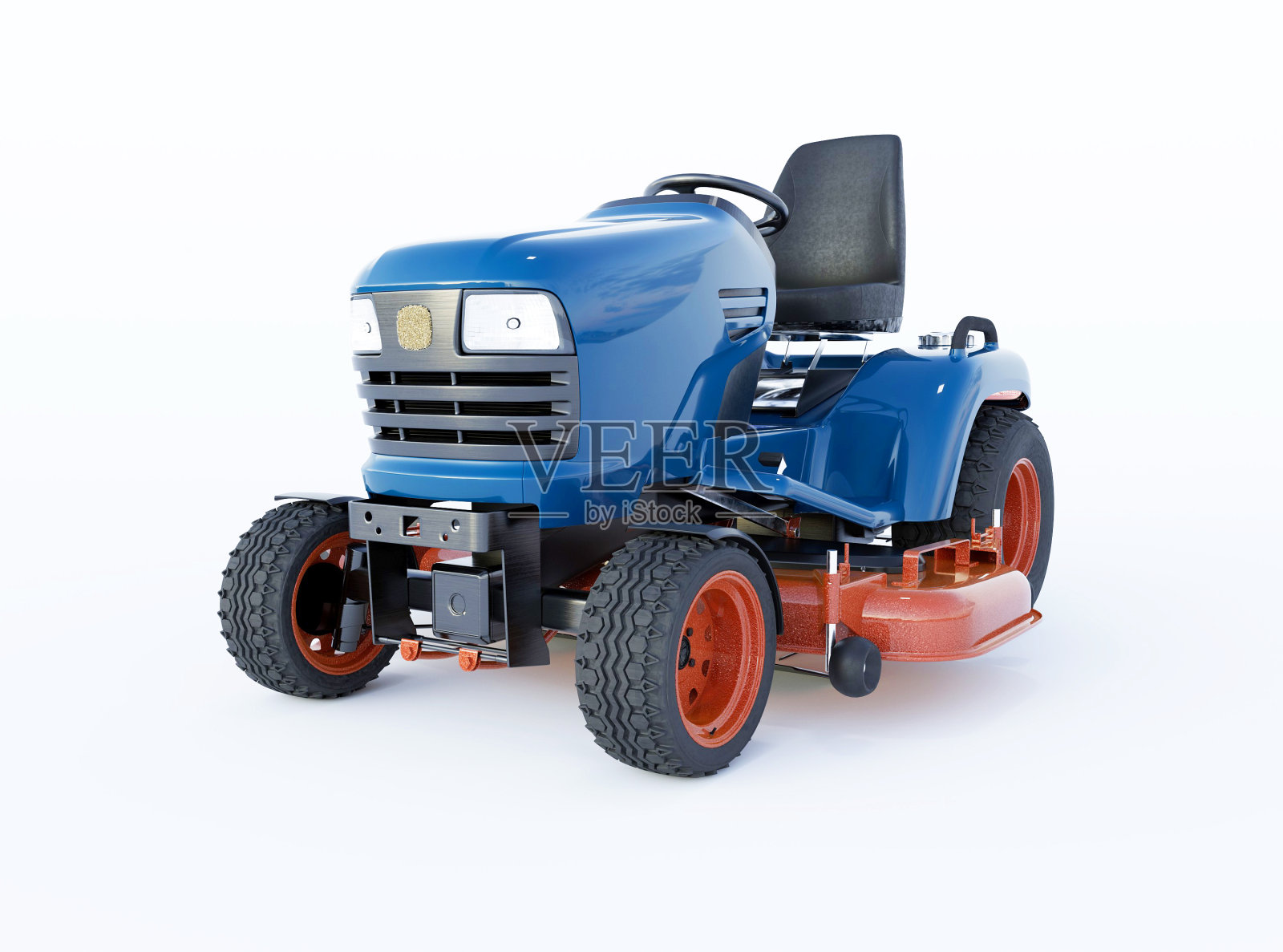 3d渲染插图拖拉机割草机前视图孤立的蓝色在白色背景与阴影照片摄影图片
