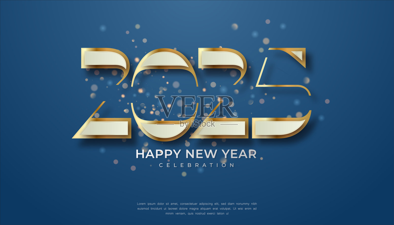 2025年新年快乐。喜庆逼真的装饰高雅数插画图片素材