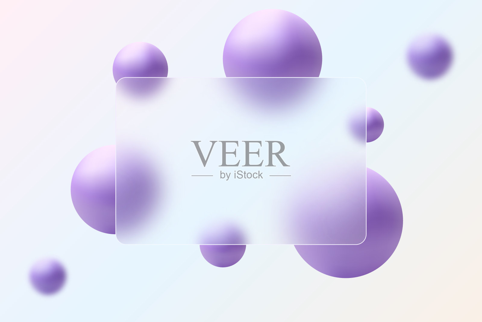 背景与玻璃隔断和漂浮的蓝色球在玻璃形态风格。插画图片素材