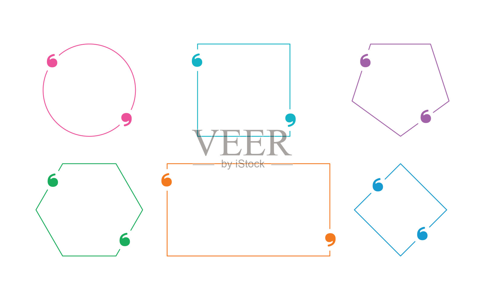 圆形,方形,五边形,六边形,矩形,菱形在引号上。引号集合。几何形状和引号插画图片素材